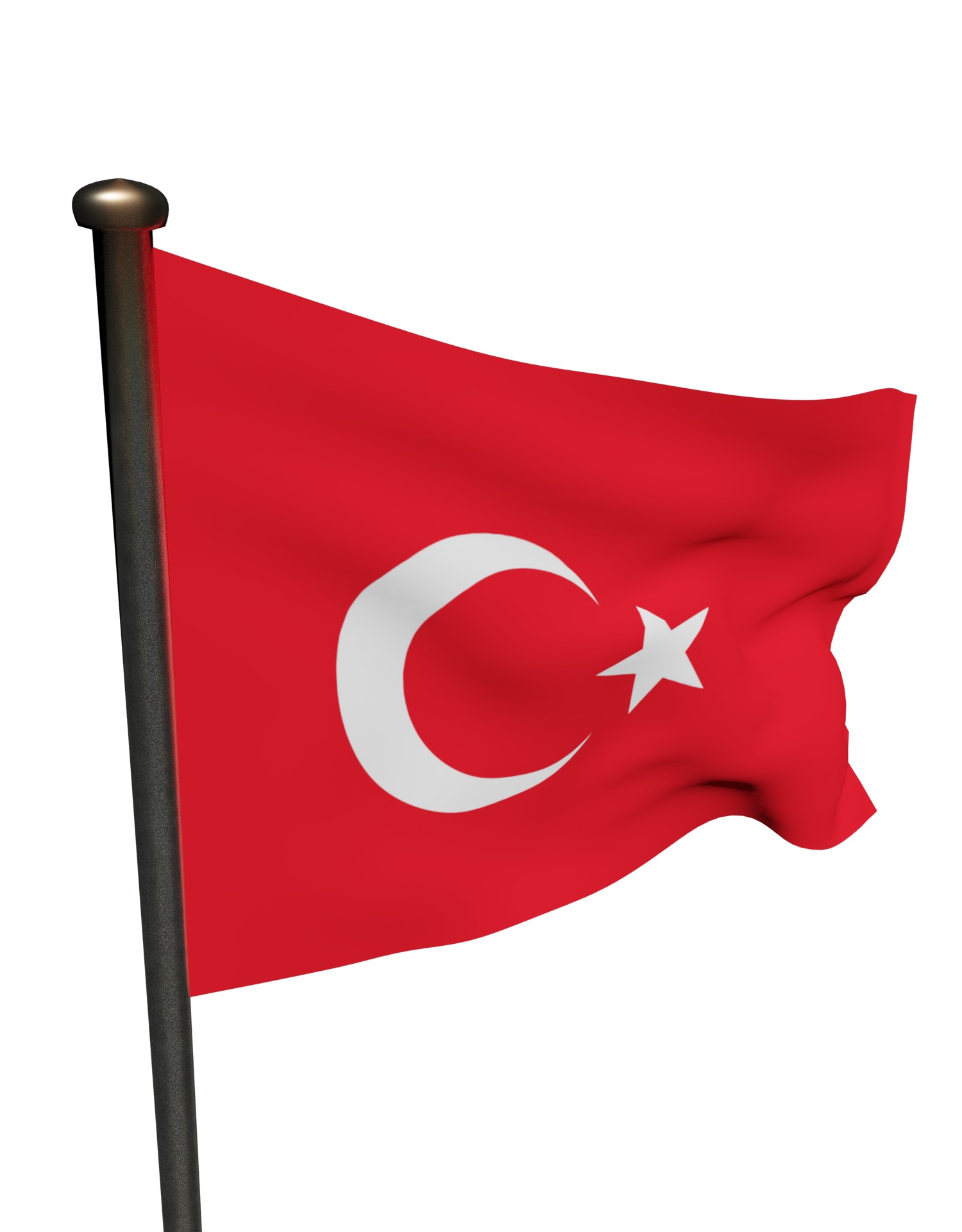 Turkish Flag on a metal pole 3D model_11