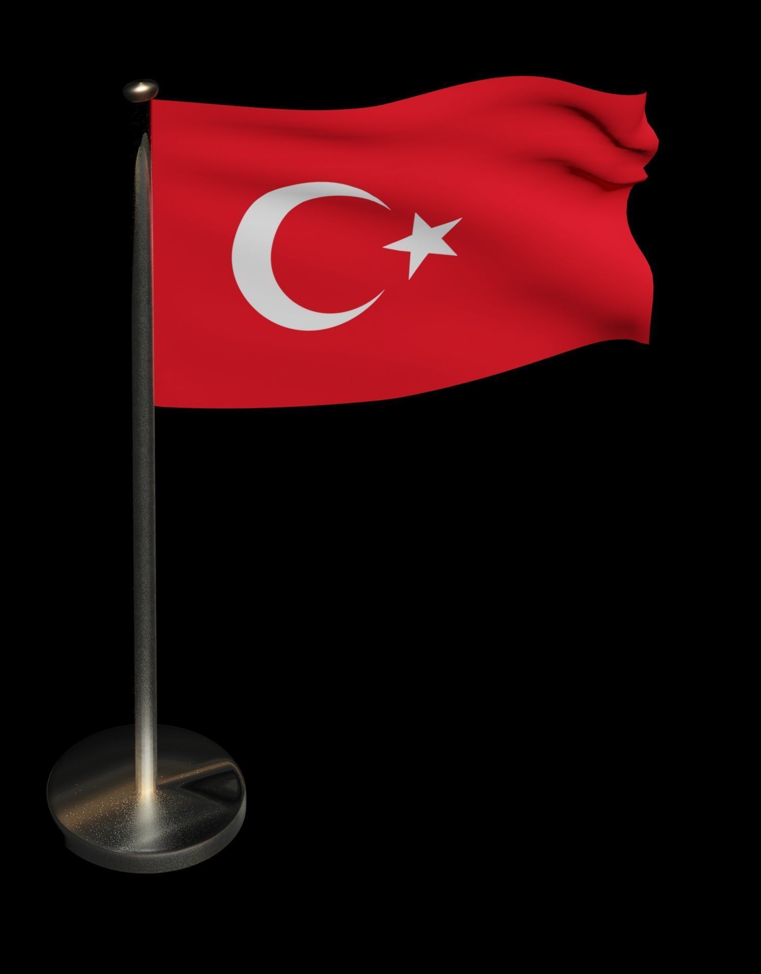 Turkish Flag on a metal pole 3D model_43