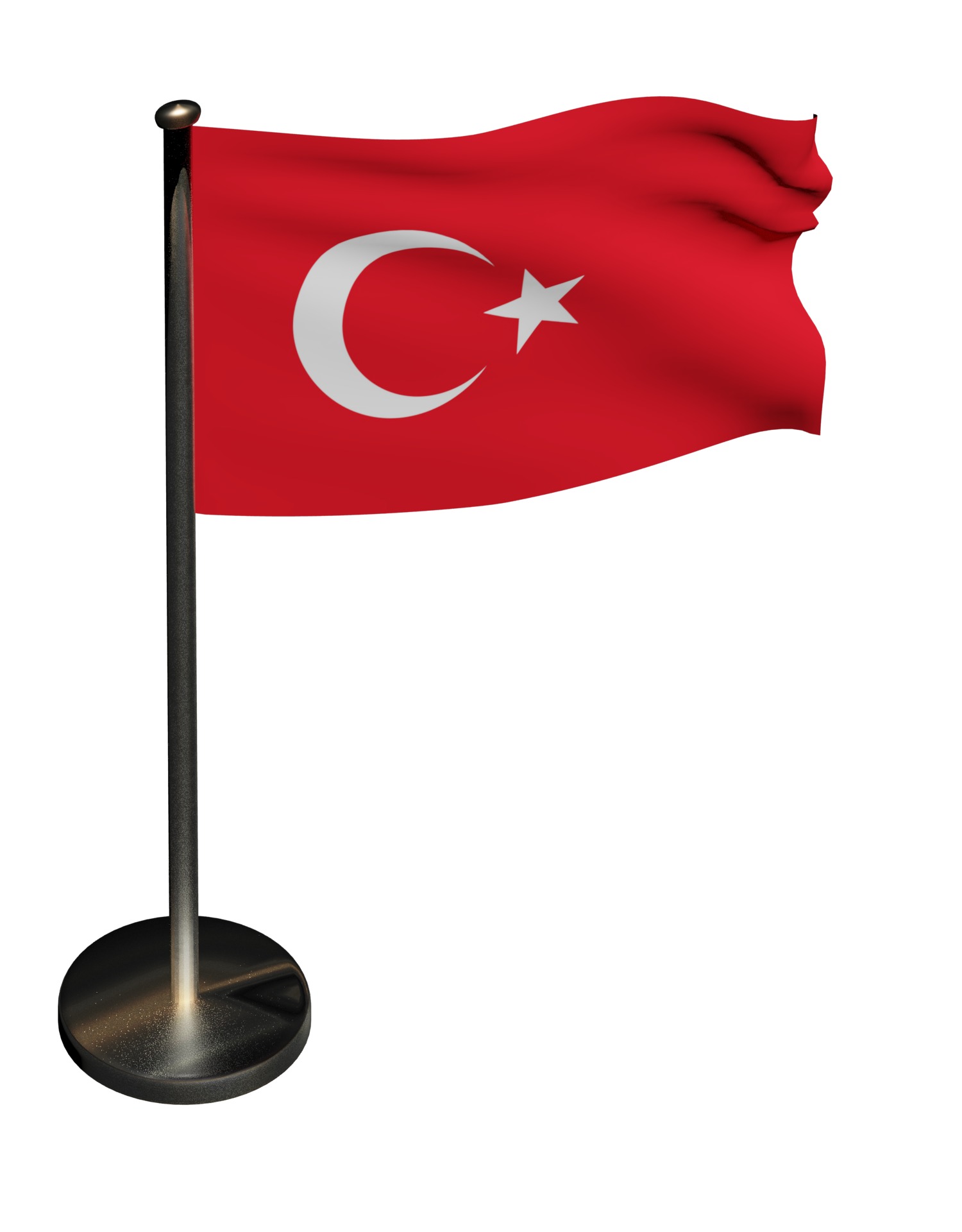 Turkish Flag on a metal pole 3D model_16