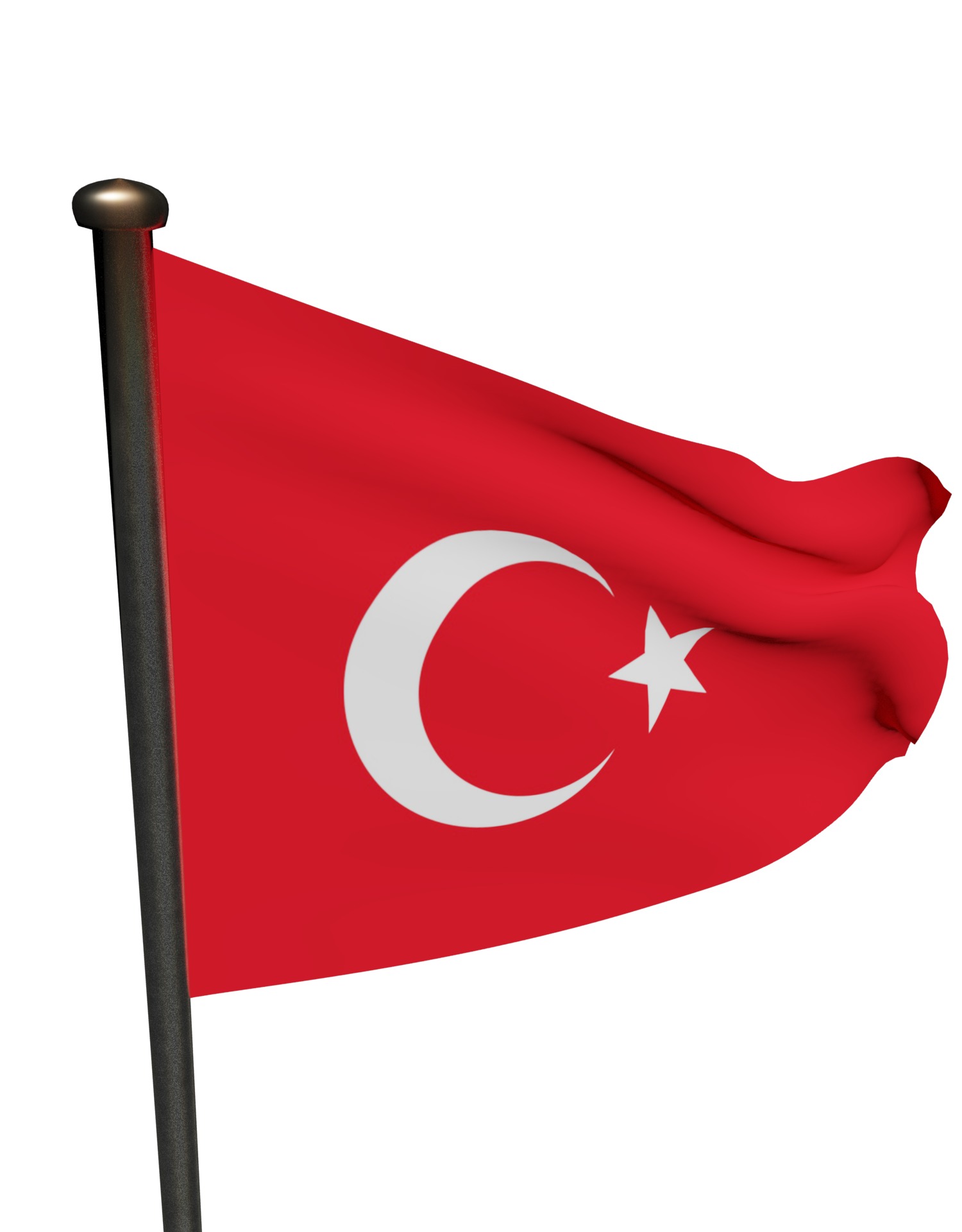 Turkish Flag on a metal pole 3D model_15