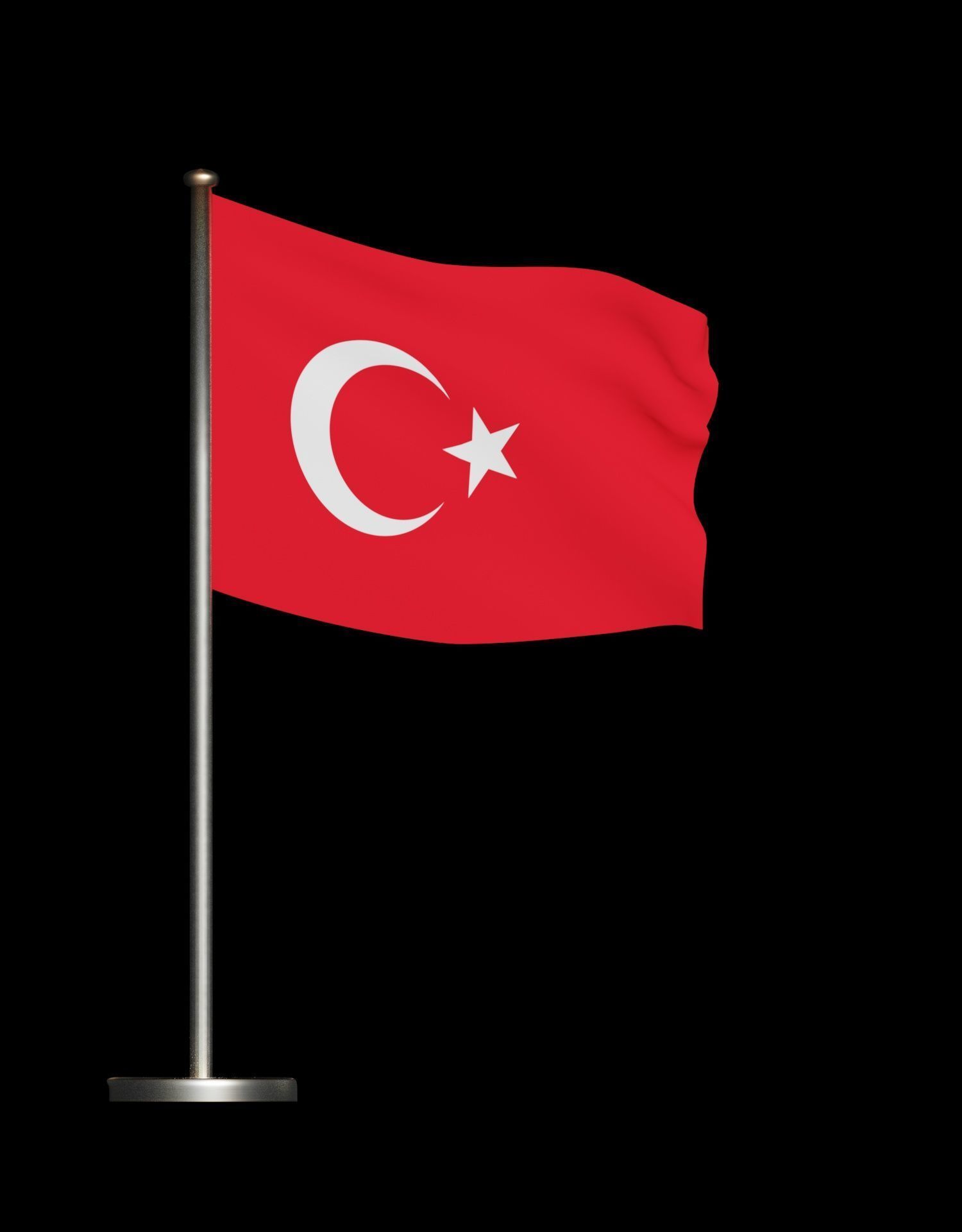 Turkish Flag on a metal pole 3D model_46