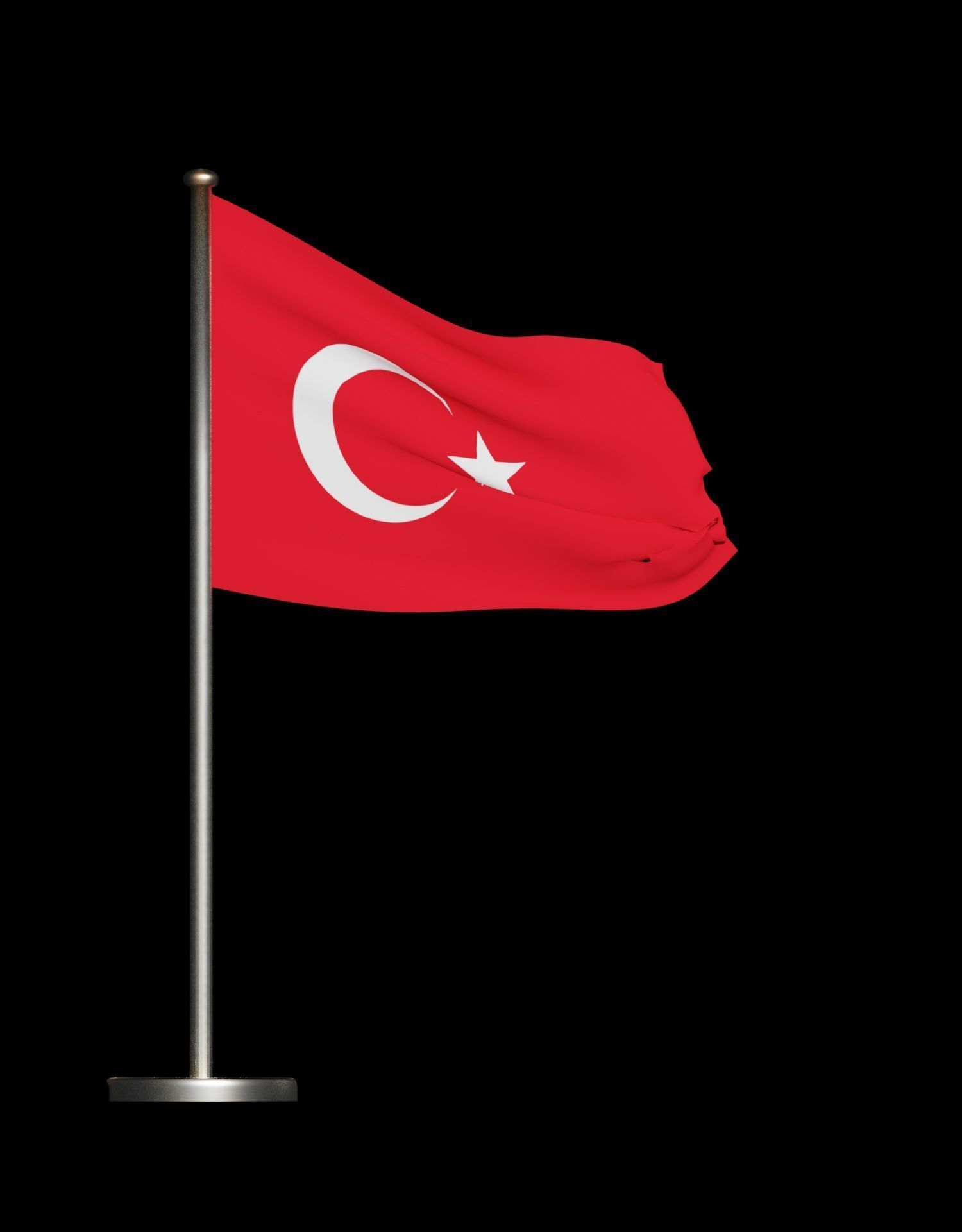 Turkish Flag on a metal pole 3D model_34