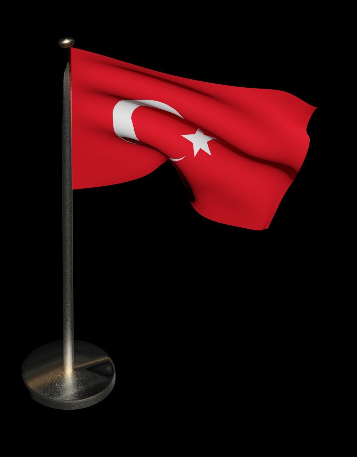 Turkish Flag on a metal pole 3D model_40