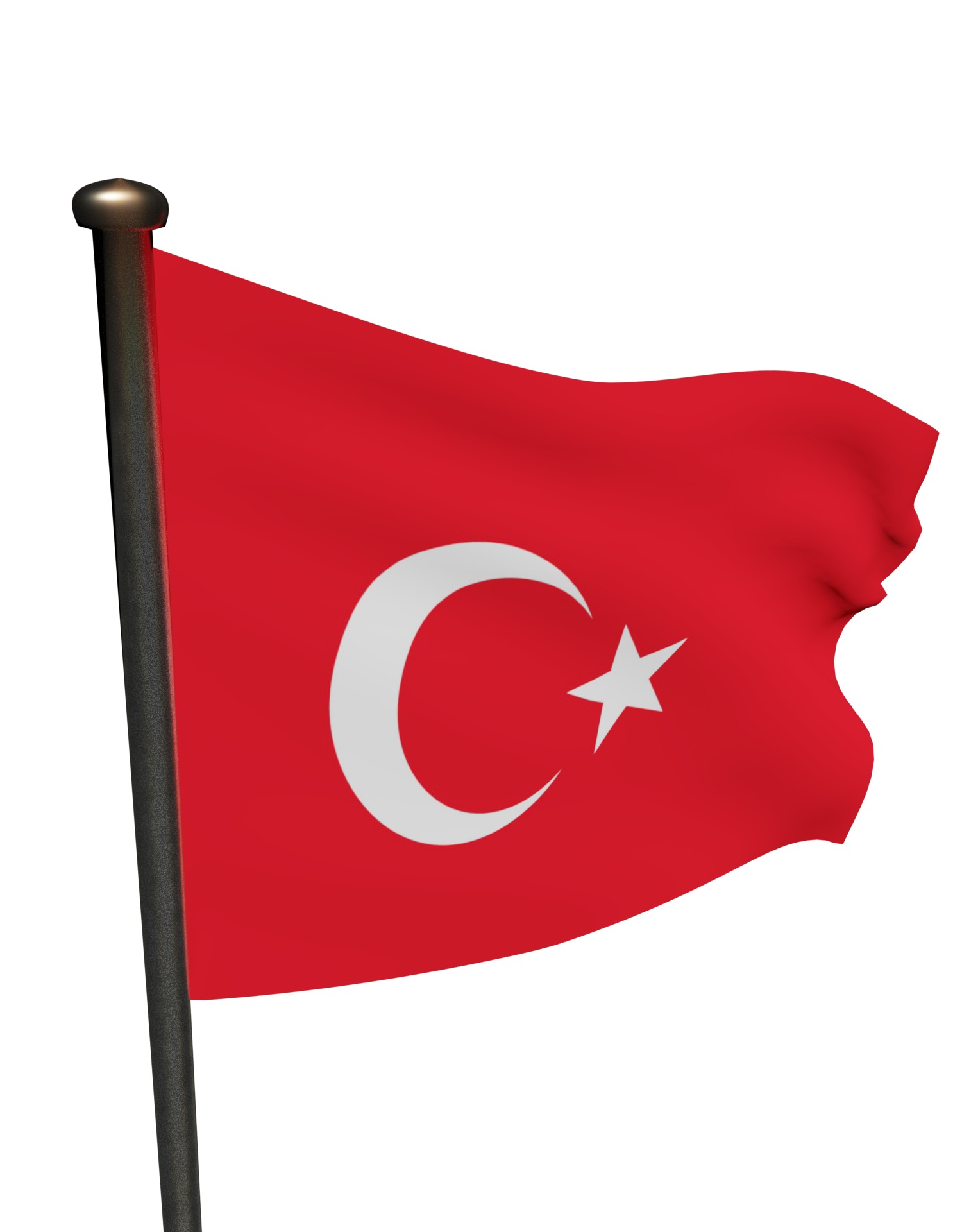 Turkish Flag on a metal pole 3D model_18