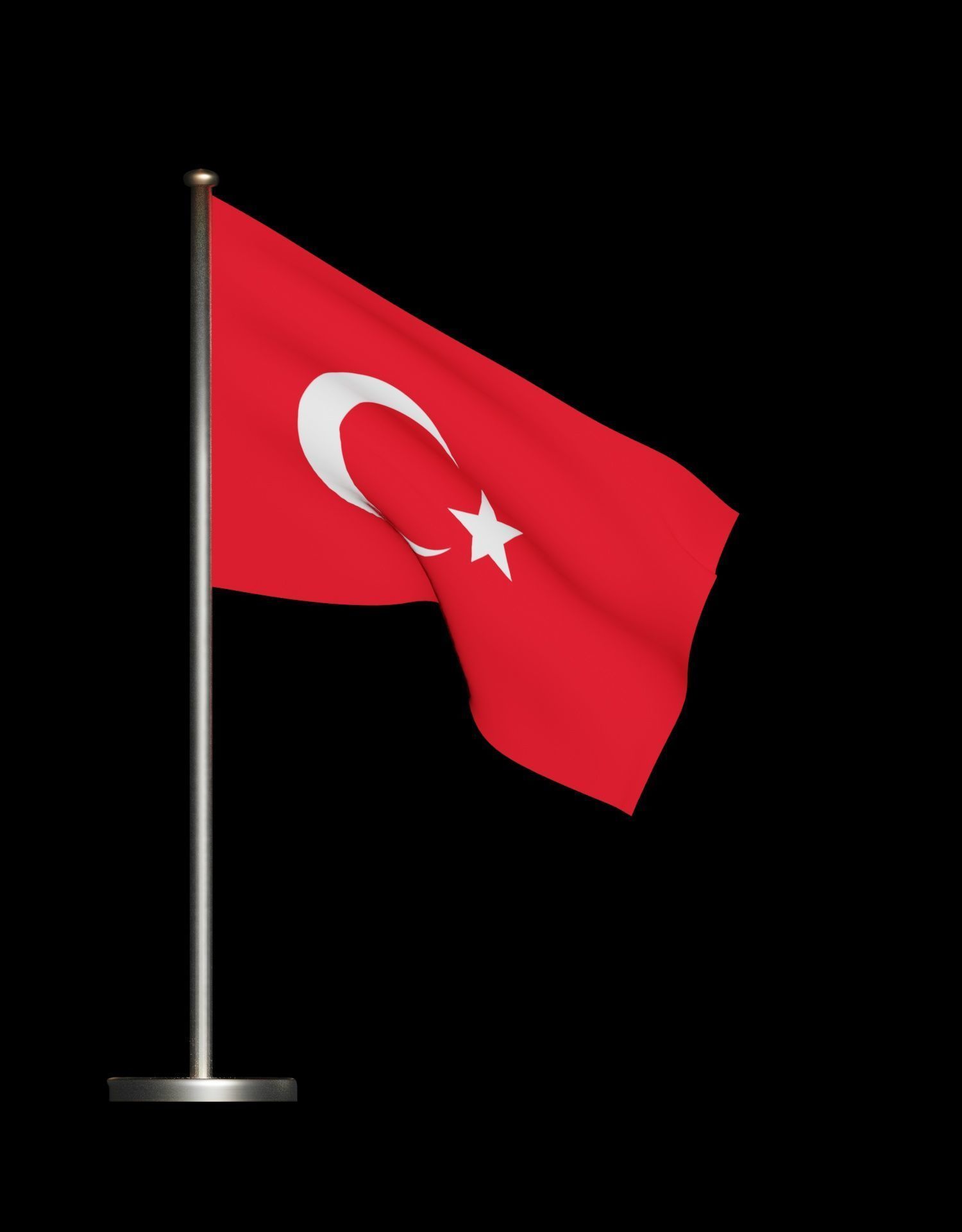 Turkish Flag on a metal pole 3D model_47