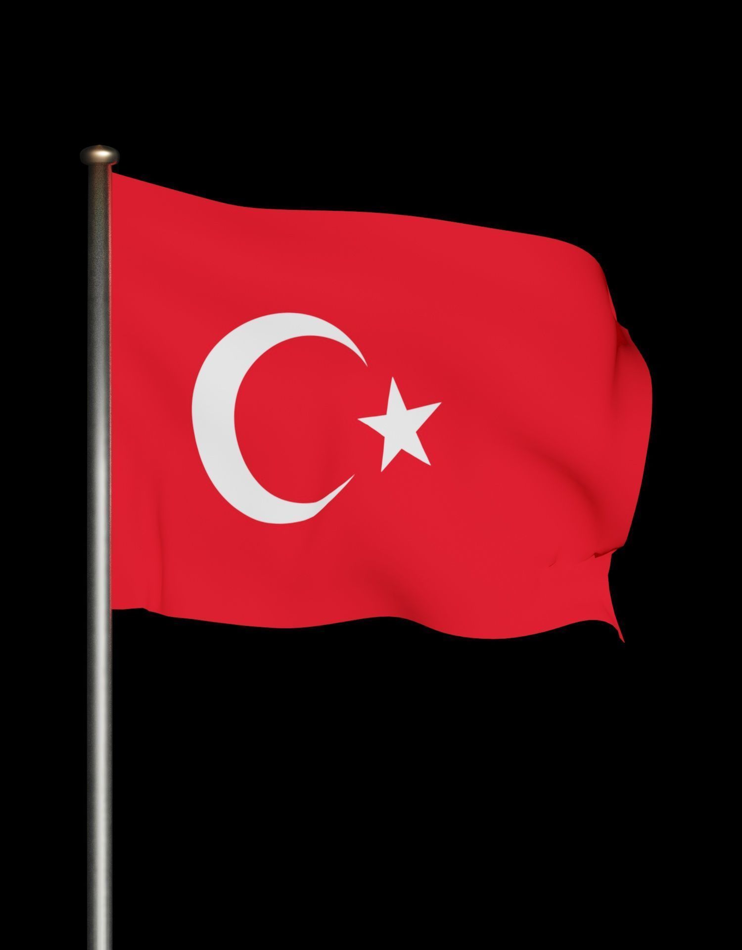 Turkish Flag on a metal pole 3D model_32