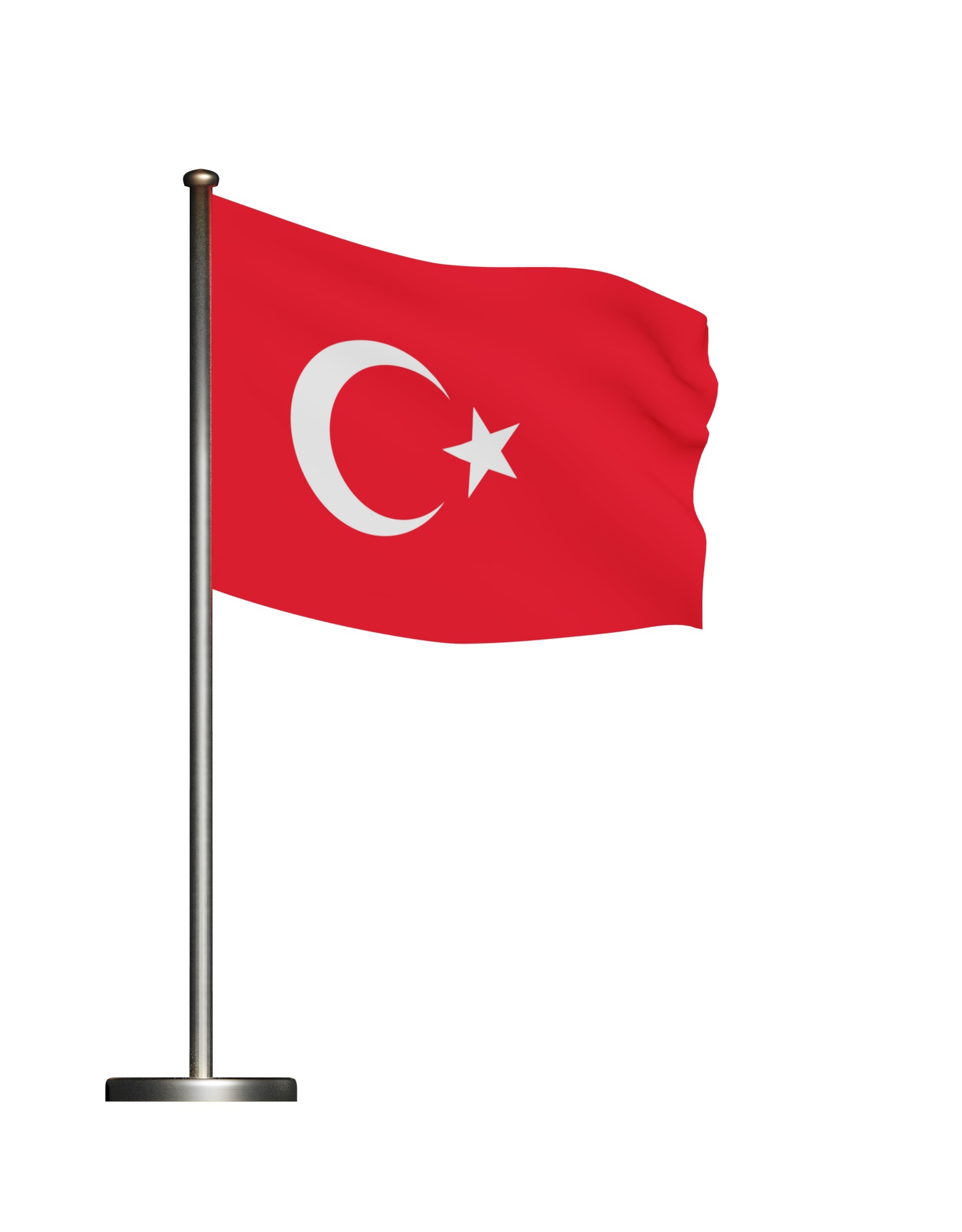 Turkish Flag on a metal pole 3D model_19