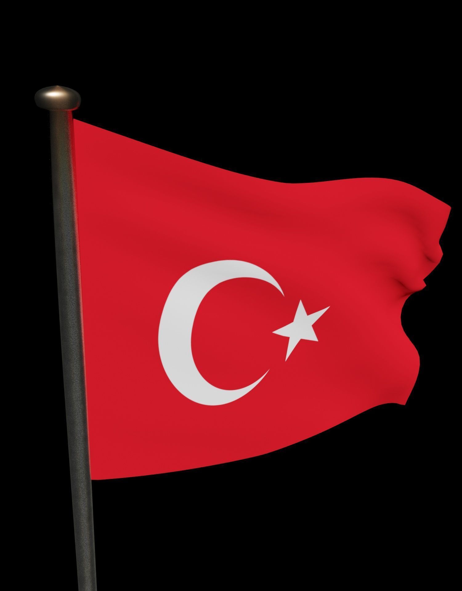 Turkish Flag on a metal pole 3D model_42