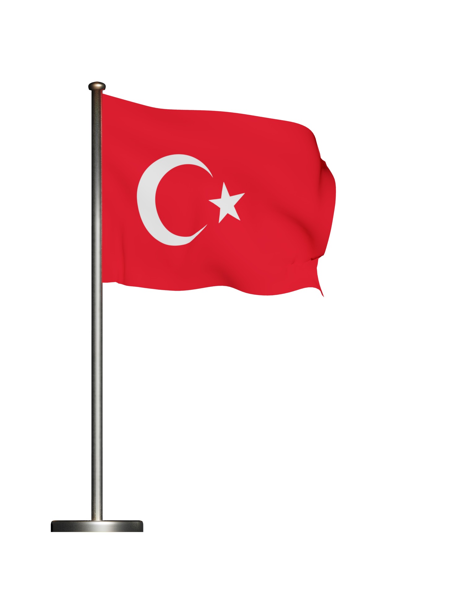 Turkish Flag on a metal pole 3D model_8