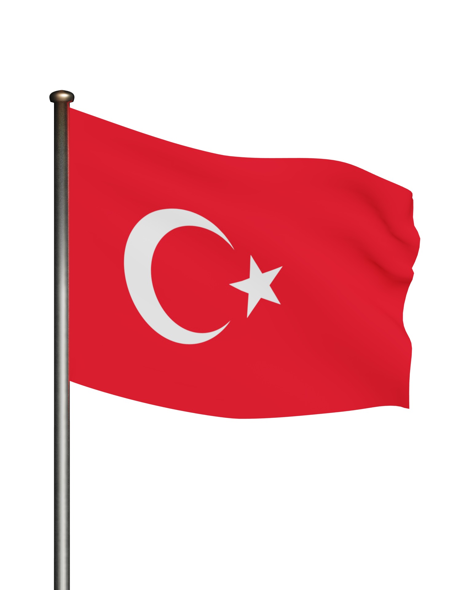 Turkish Flag on a metal pole 3D model_17