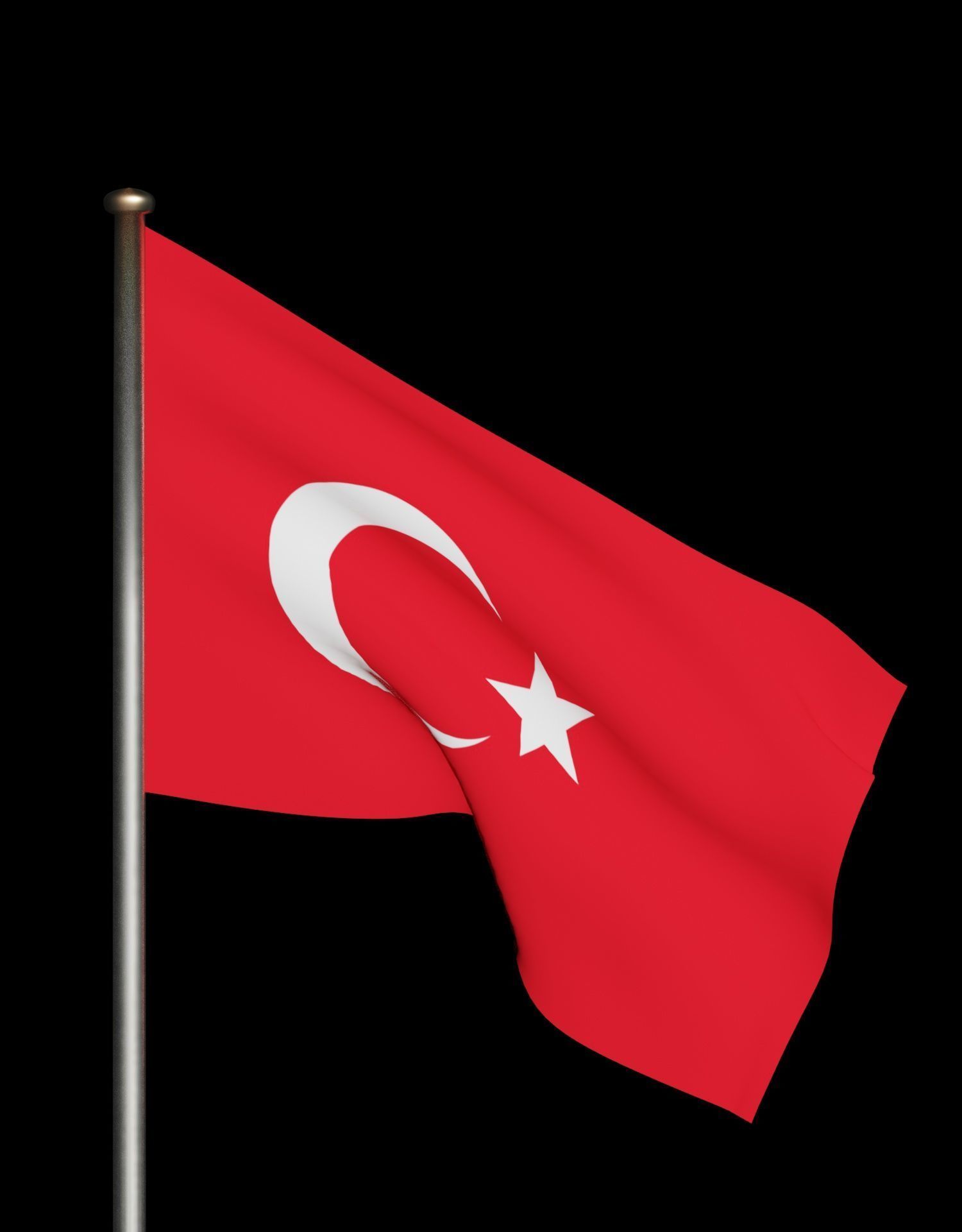 Turkish Flag on a metal pole 3D model_41