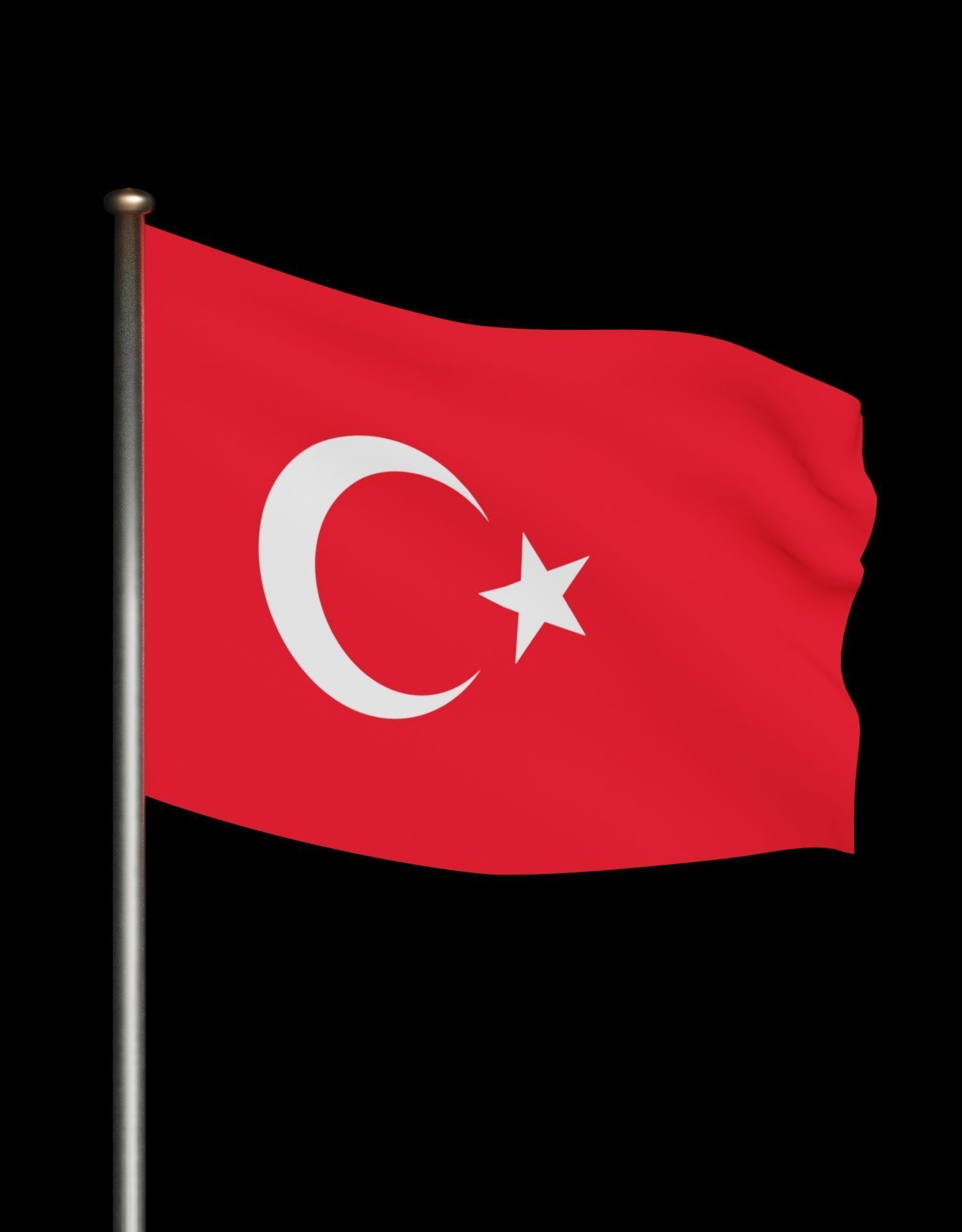 Turkish Flag on a metal pole 3D model_44