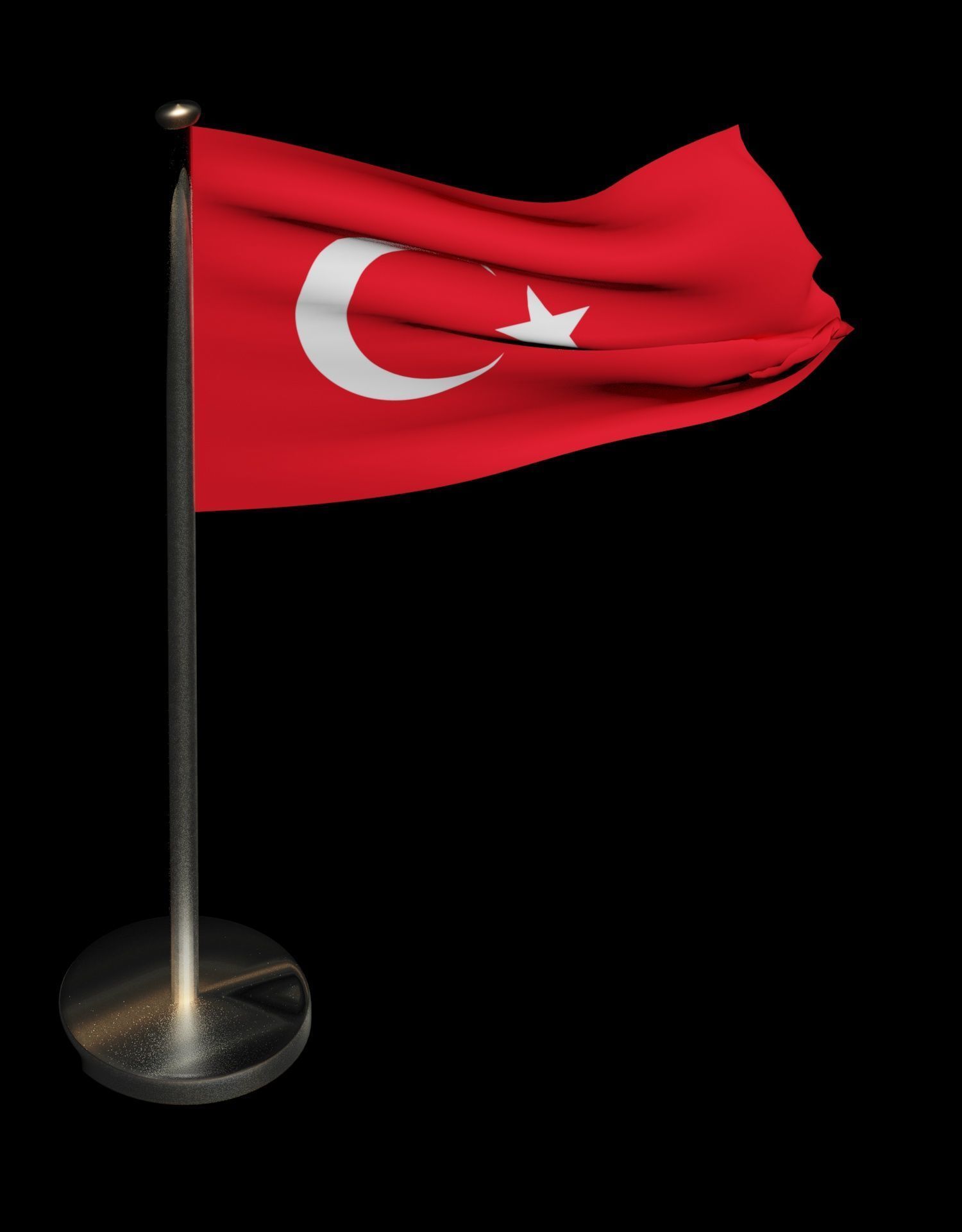 Turkish Flag on a metal pole 3D model_25