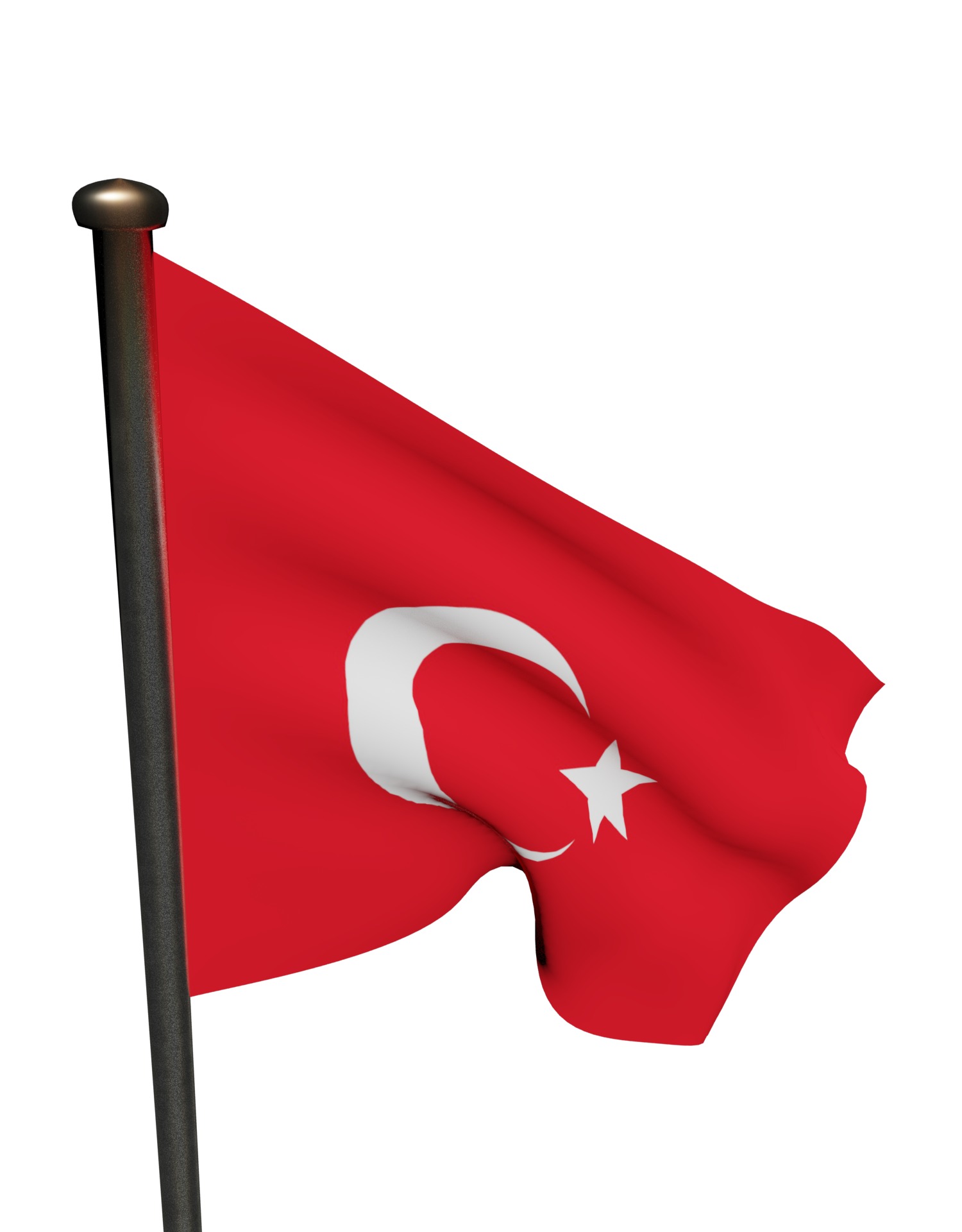 Turkish Flag on a metal pole 3D model_23