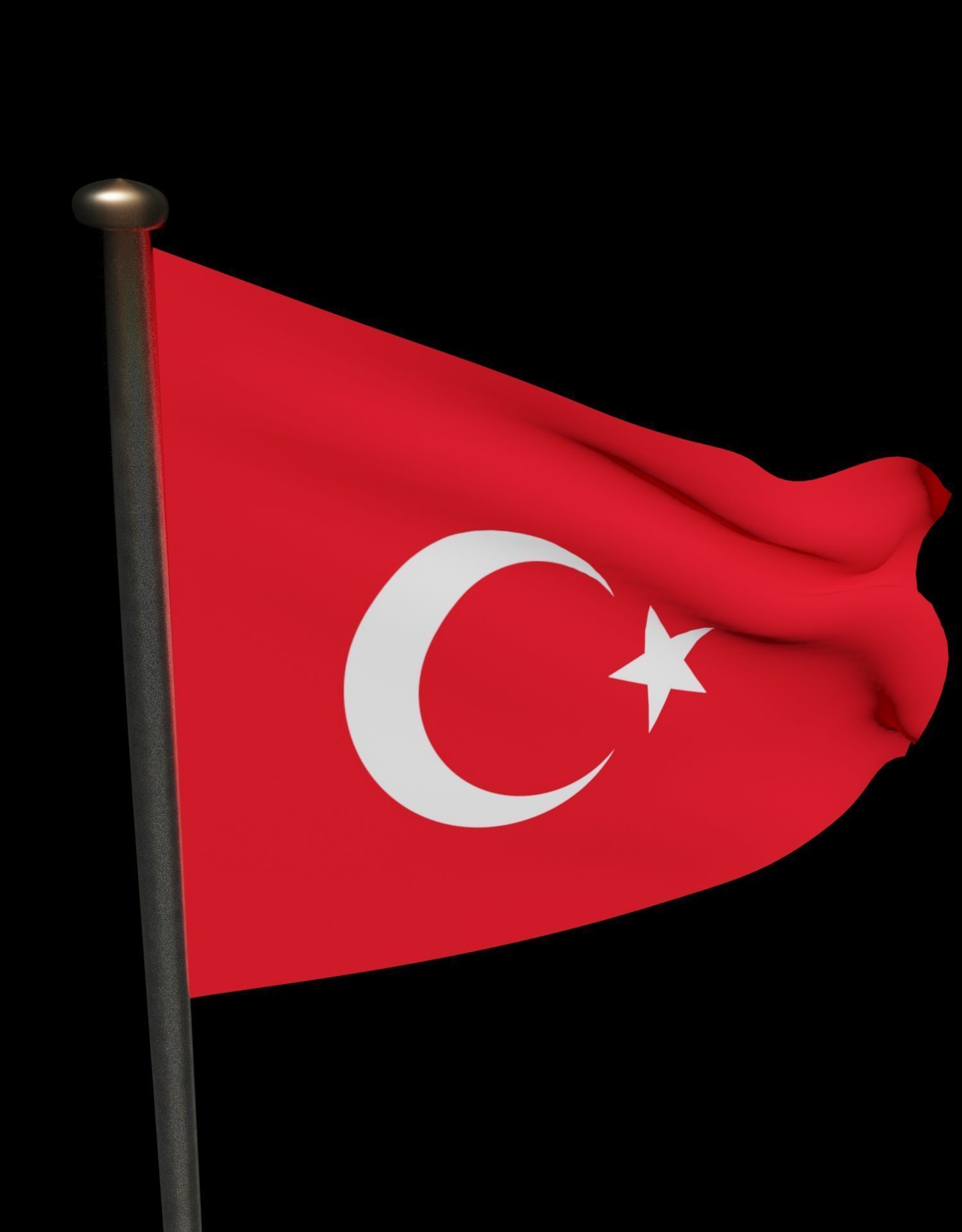 Turkish Flag on a metal pole 3D model_35