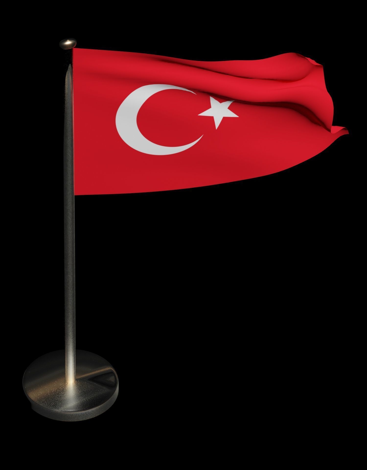Turkish Flag on a metal pole 3D model_37