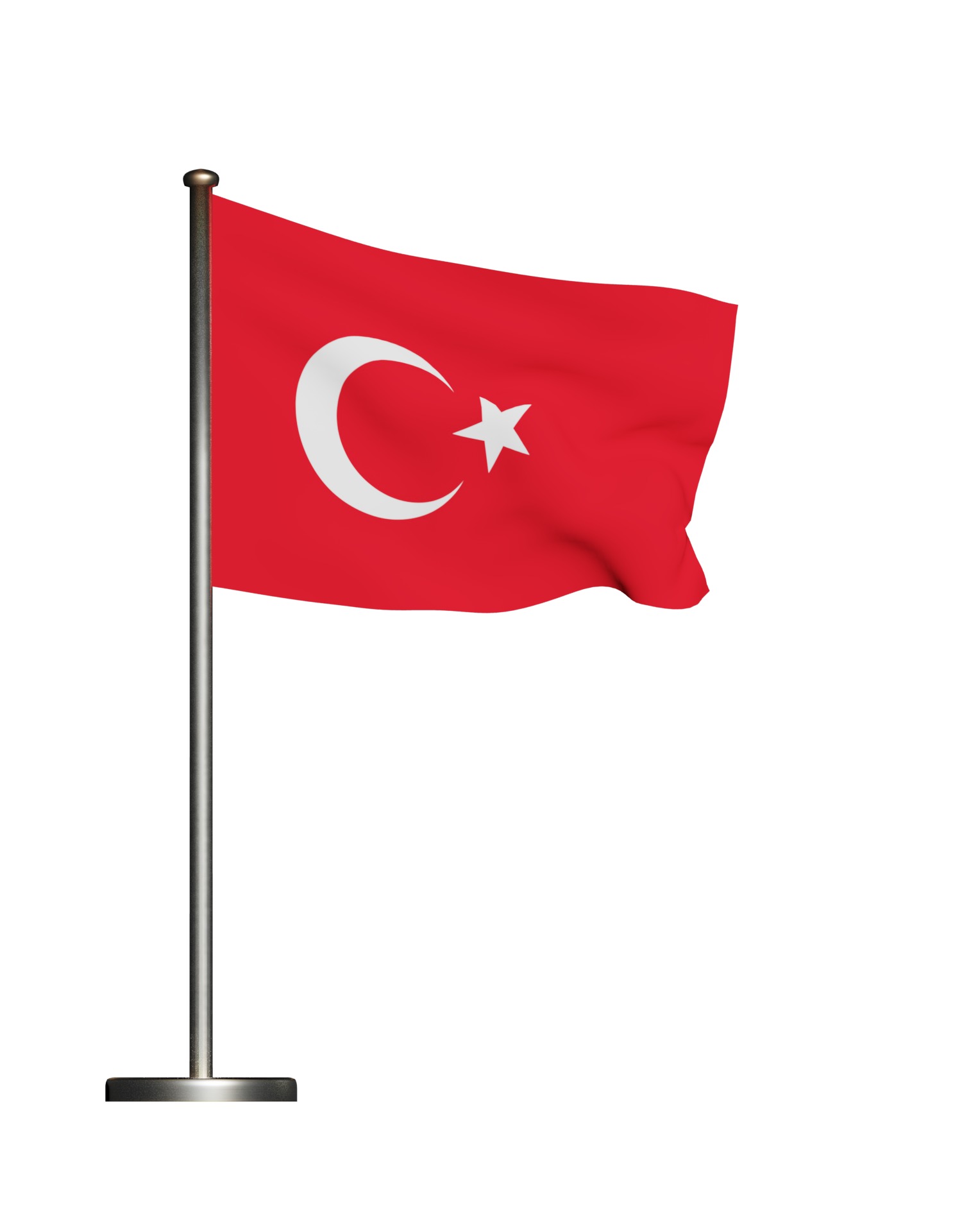 Turkish Flag on a metal pole 3D model_10