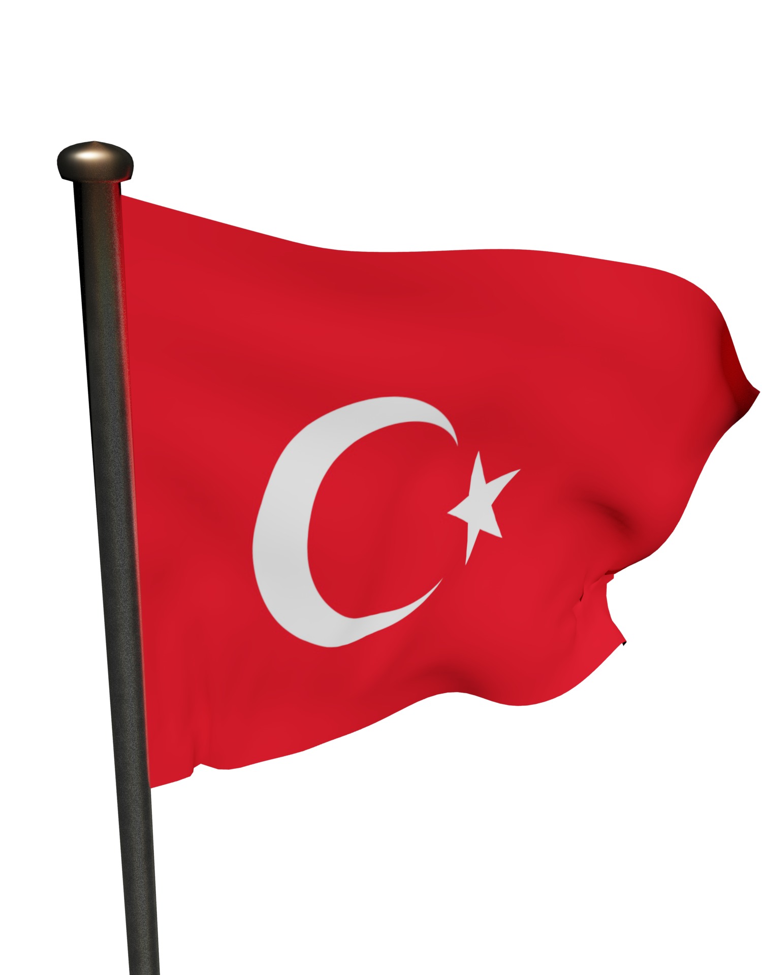 Turkish Flag on a metal pole 3D model_7