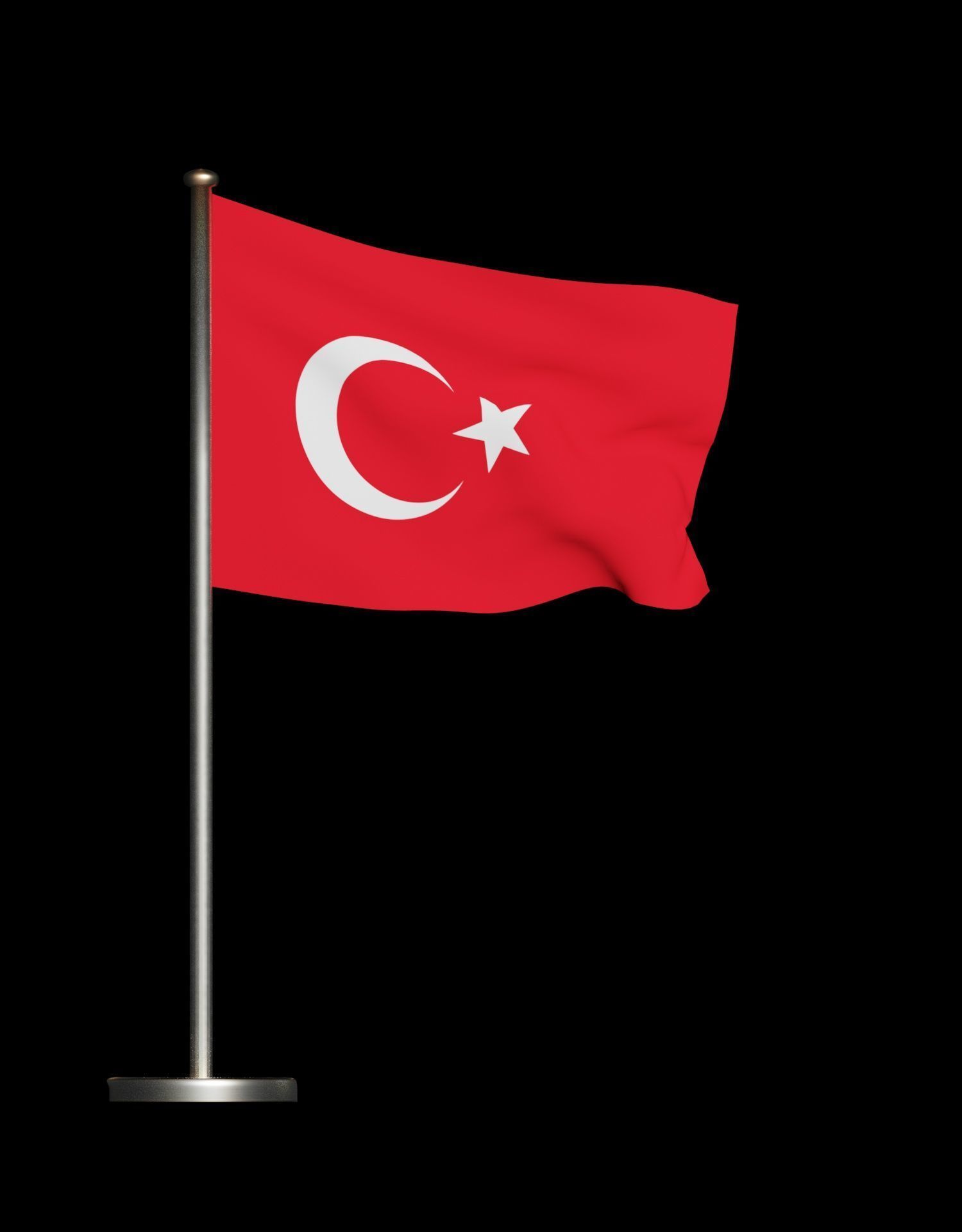 Turkish Flag on a metal pole 3D model_38