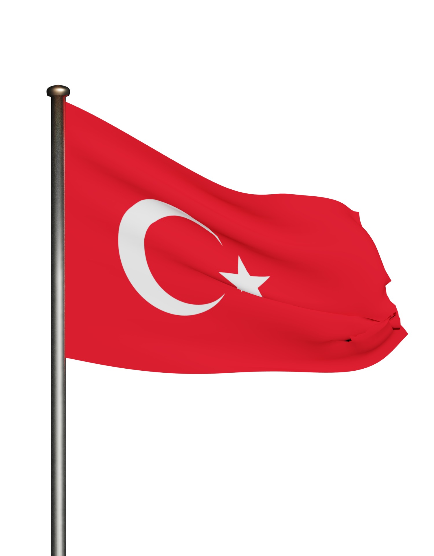 Turkish Flag on a metal pole 3D model_1