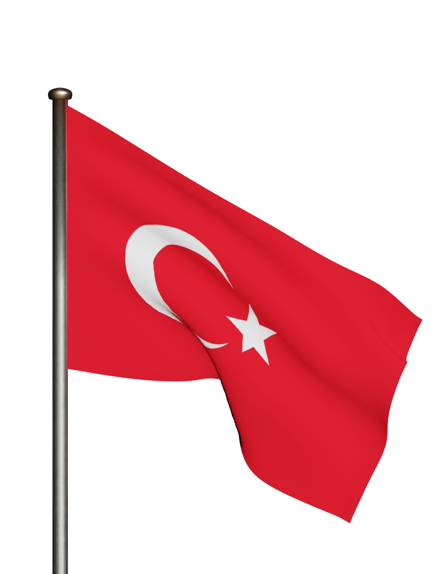 Turkish Flag on a metal pole 3D model_21