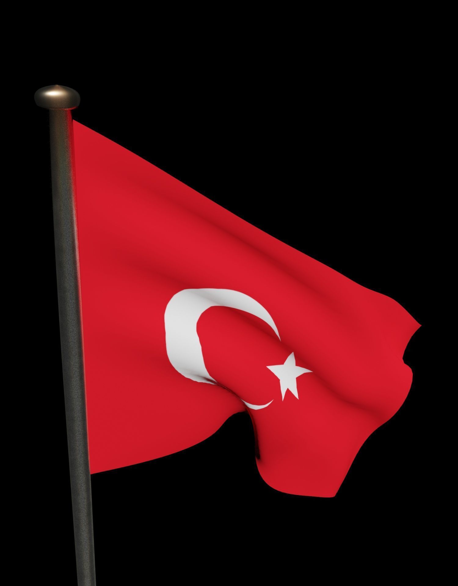 Turkish Flag on a metal pole 3D model_28
