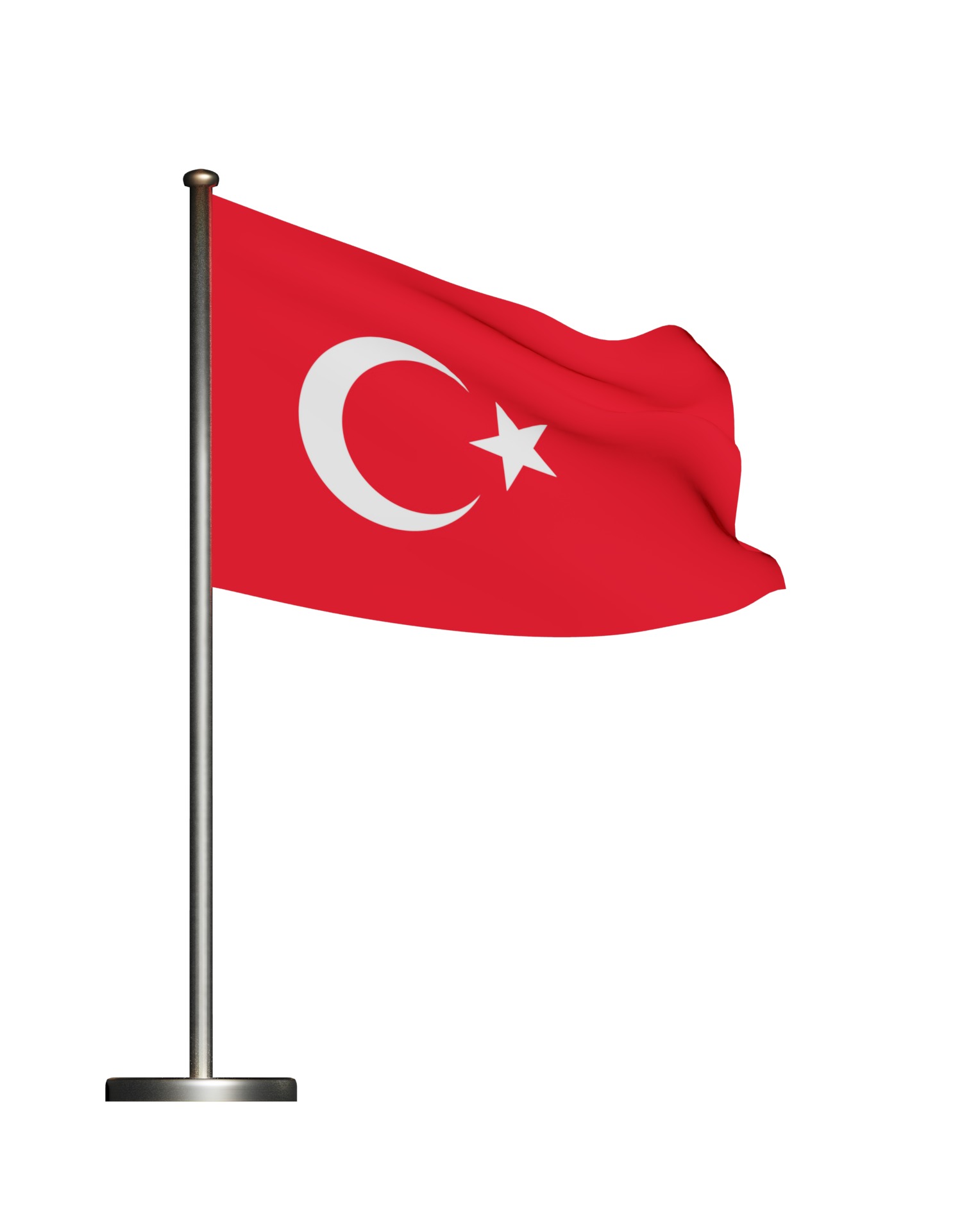 Turkish Flag on a metal pole 3D model_14