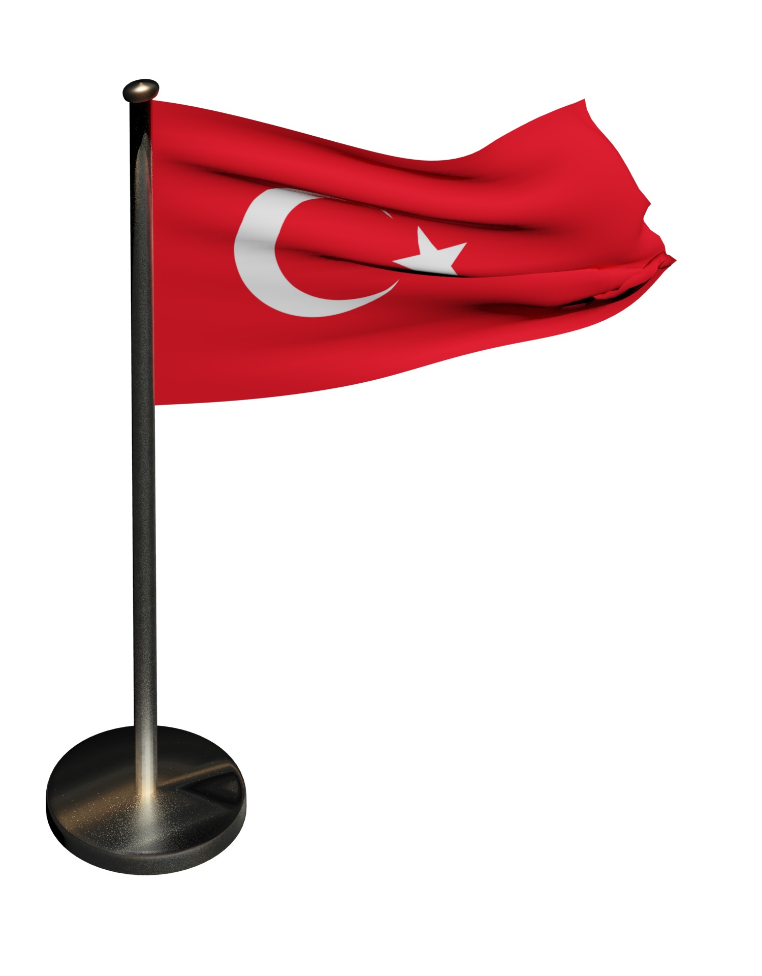 Turkish Flag on a metal pole 3D model_2
