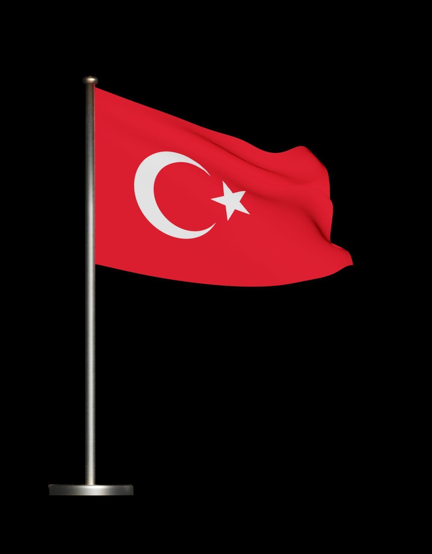 Turkish Flag on a metal pole 3D model_45