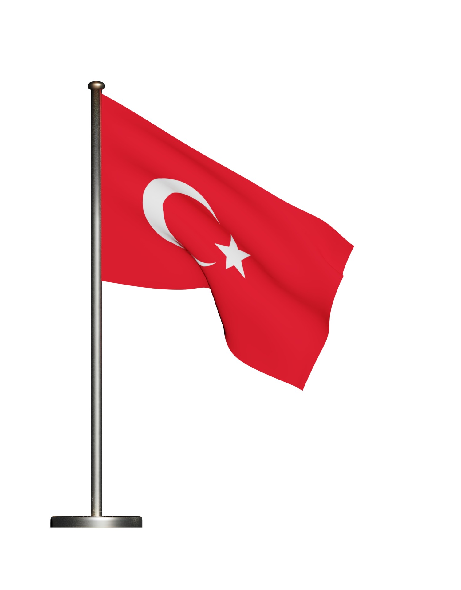 Turkish Flag on a metal pole 3D model_22