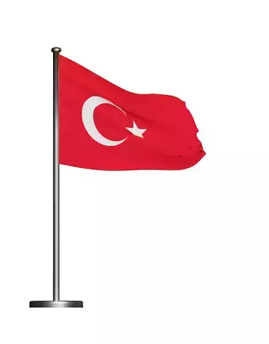 Turkish Flag on a metal pole 3D model