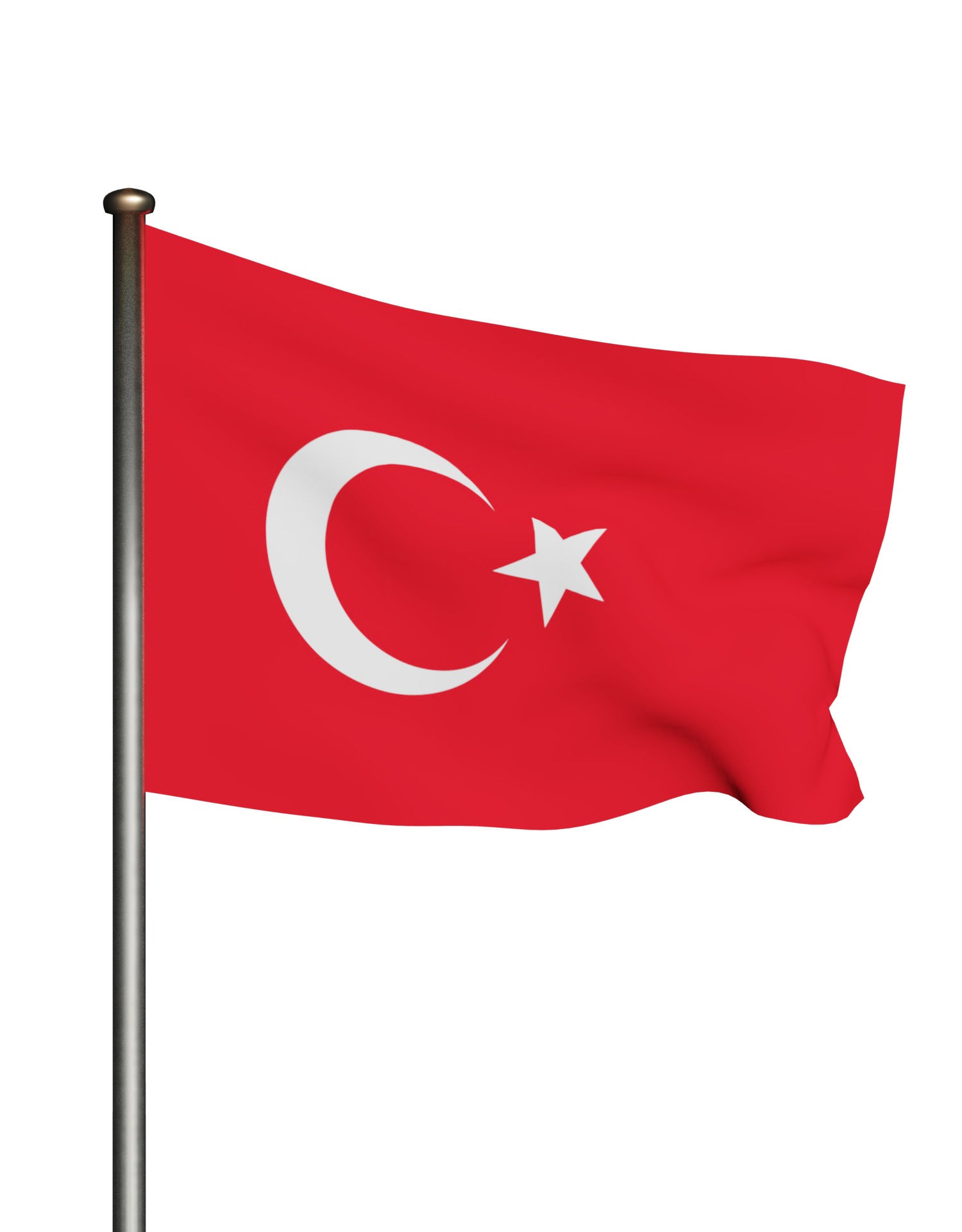 Turkish Flag on a metal pole 3D model_9