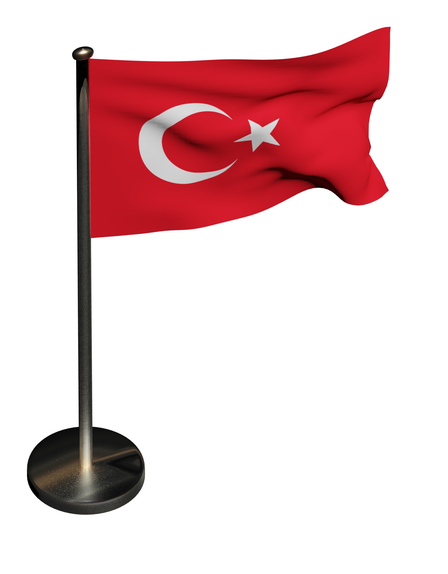 Turkish Flag on a metal pole 3D model_6