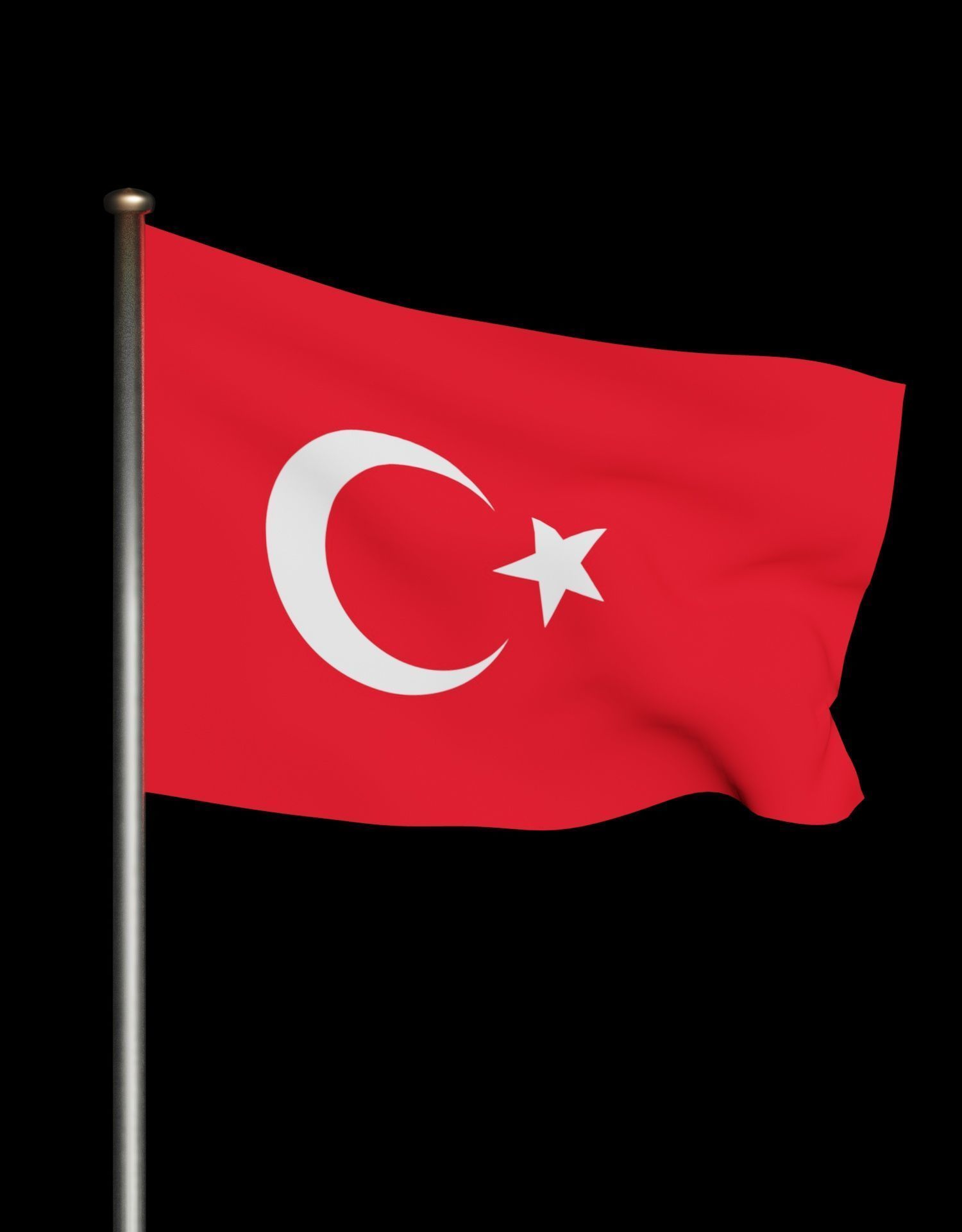 Turkish Flag on a metal pole 3D model_24