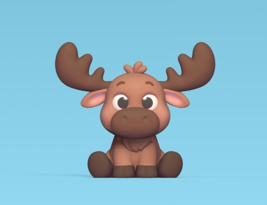 Cute Sitting Moose 3D print model_1