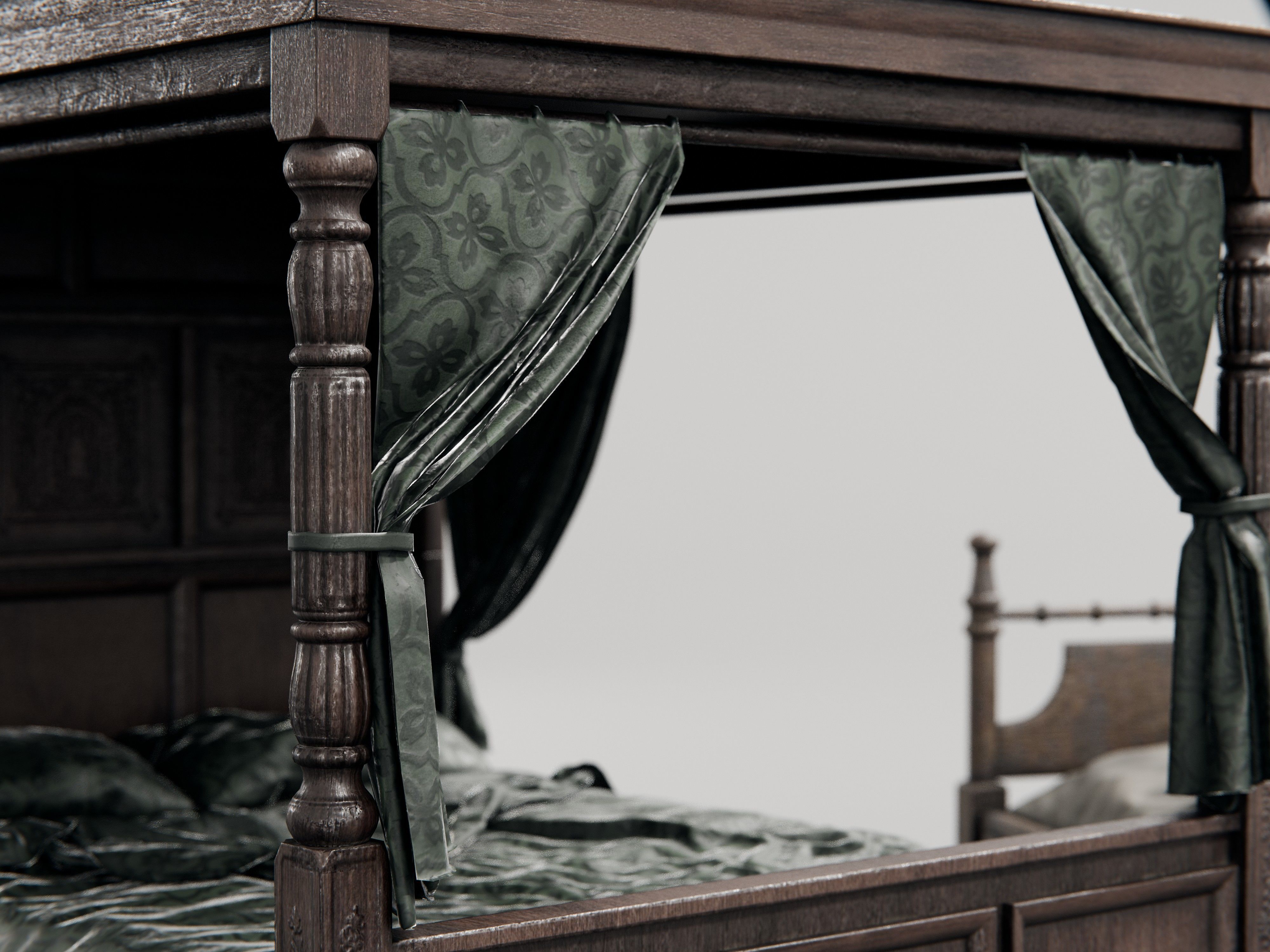 old medieval style beds 3D model_2
