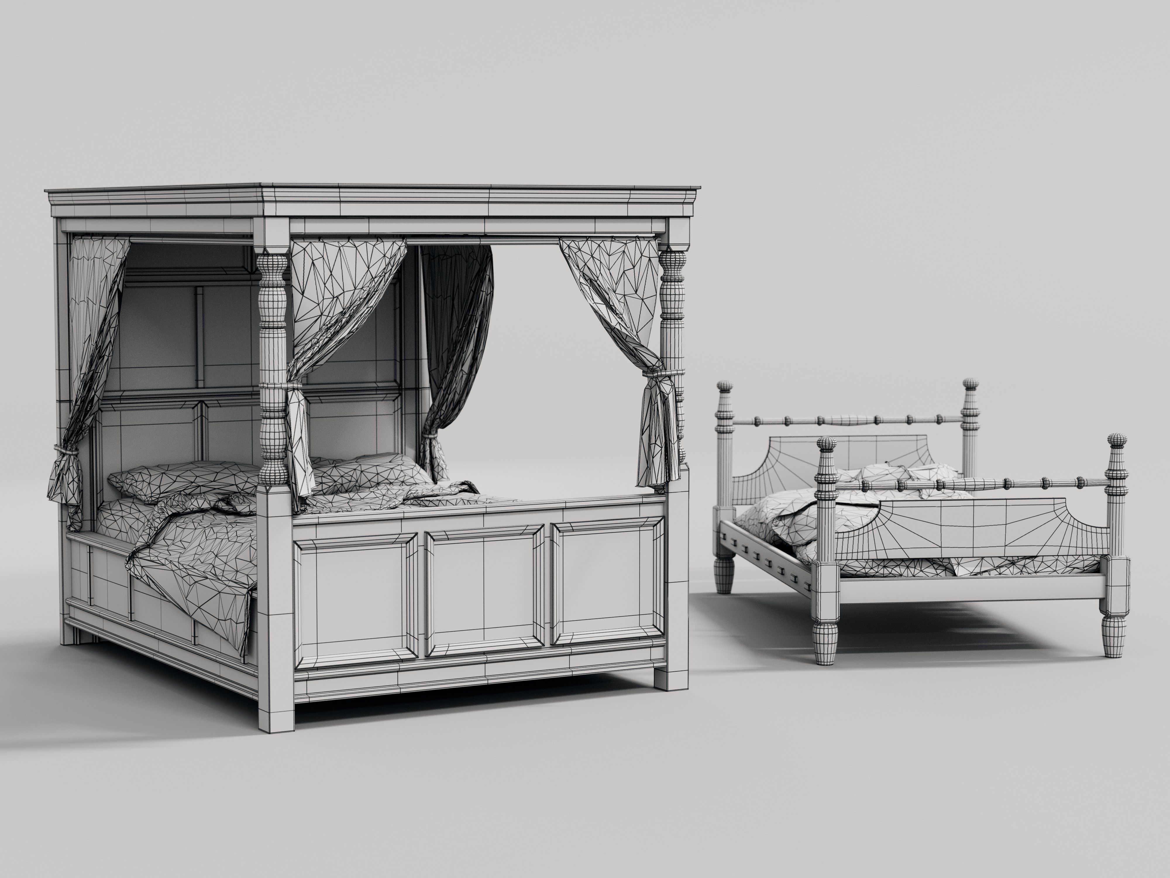 old medieval style beds 3D model_3