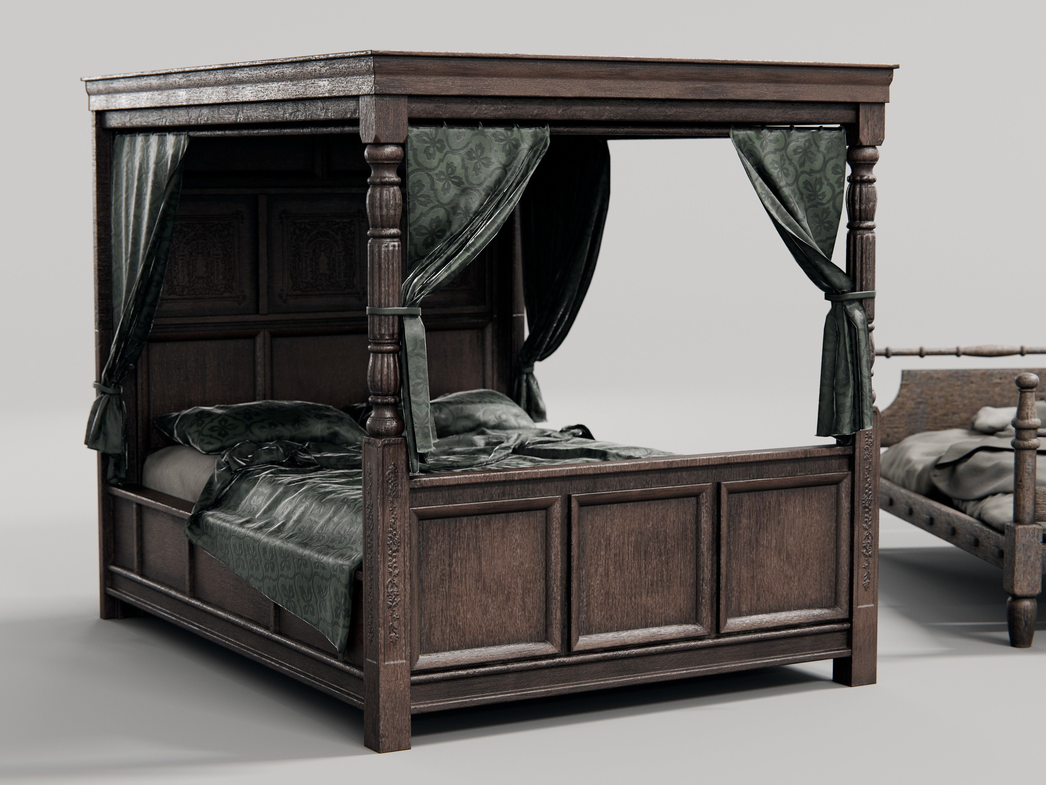 old medieval style beds 3D model_1
