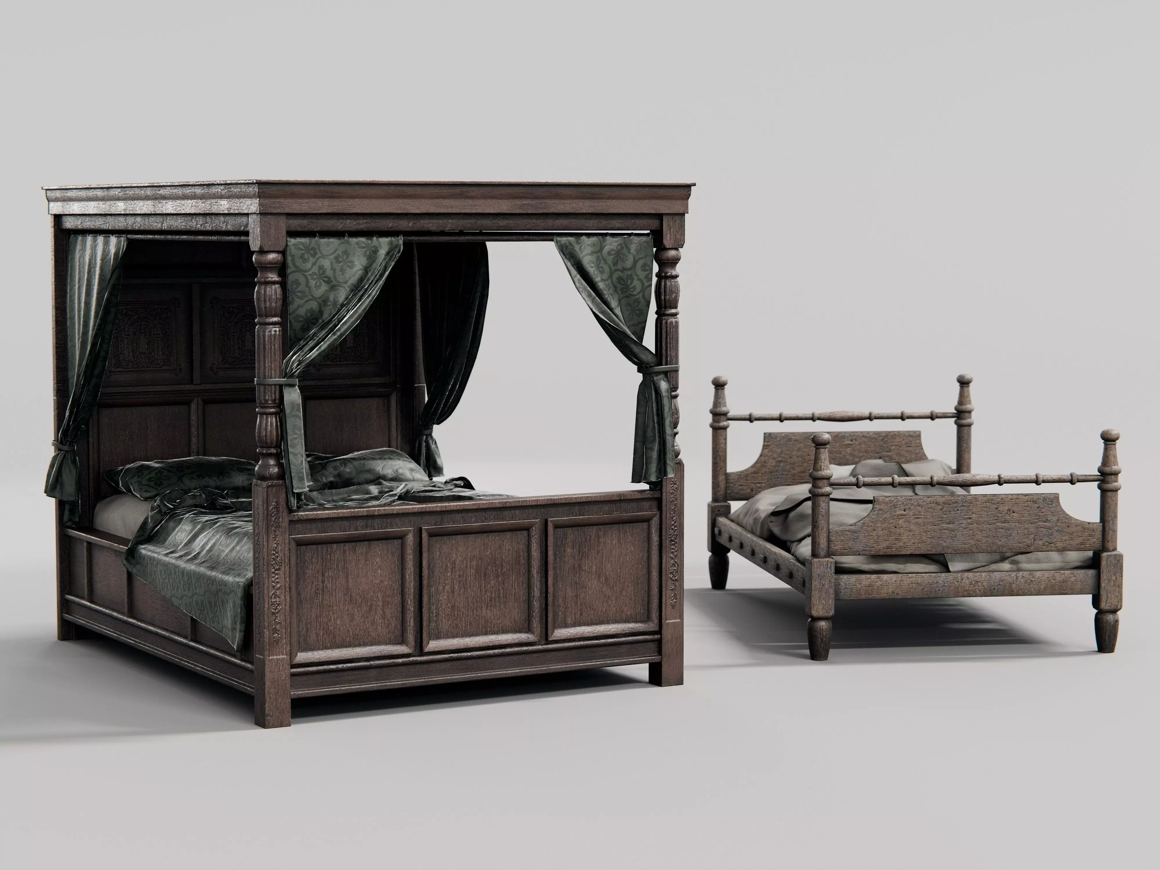 old medieval style beds 3D model_0