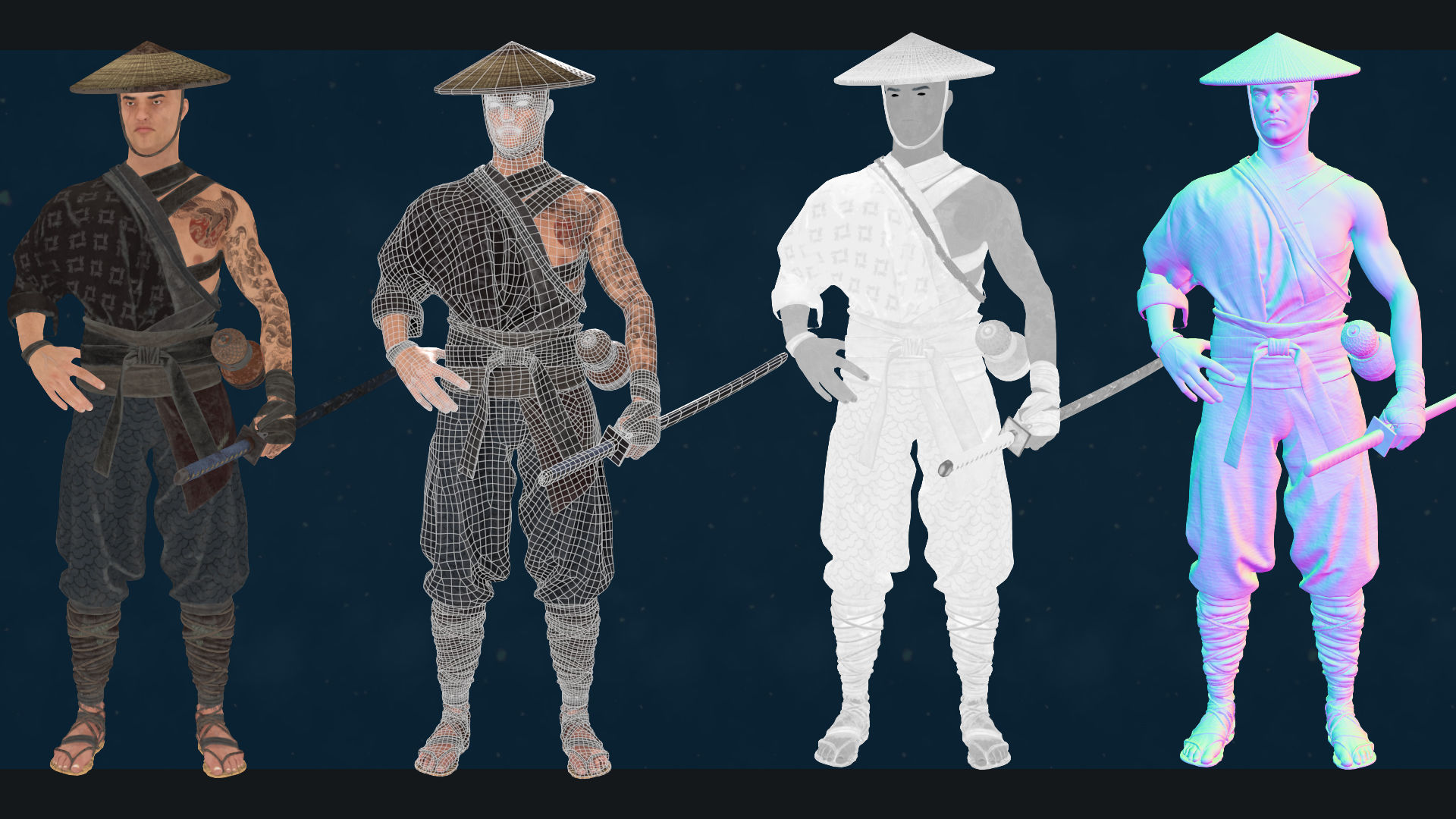 Asian warriors pack Low-poly 3D model_32