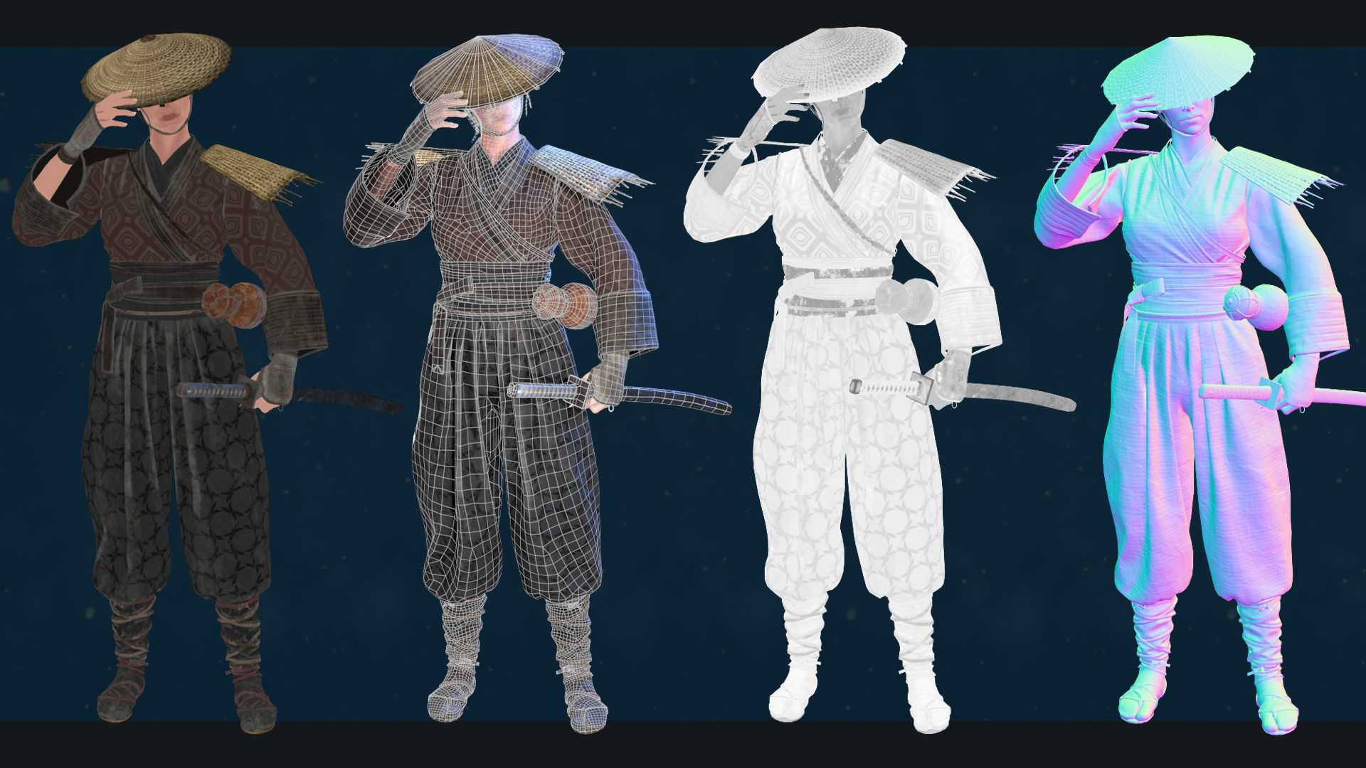 Asian warriors pack Low-poly 3D model_25