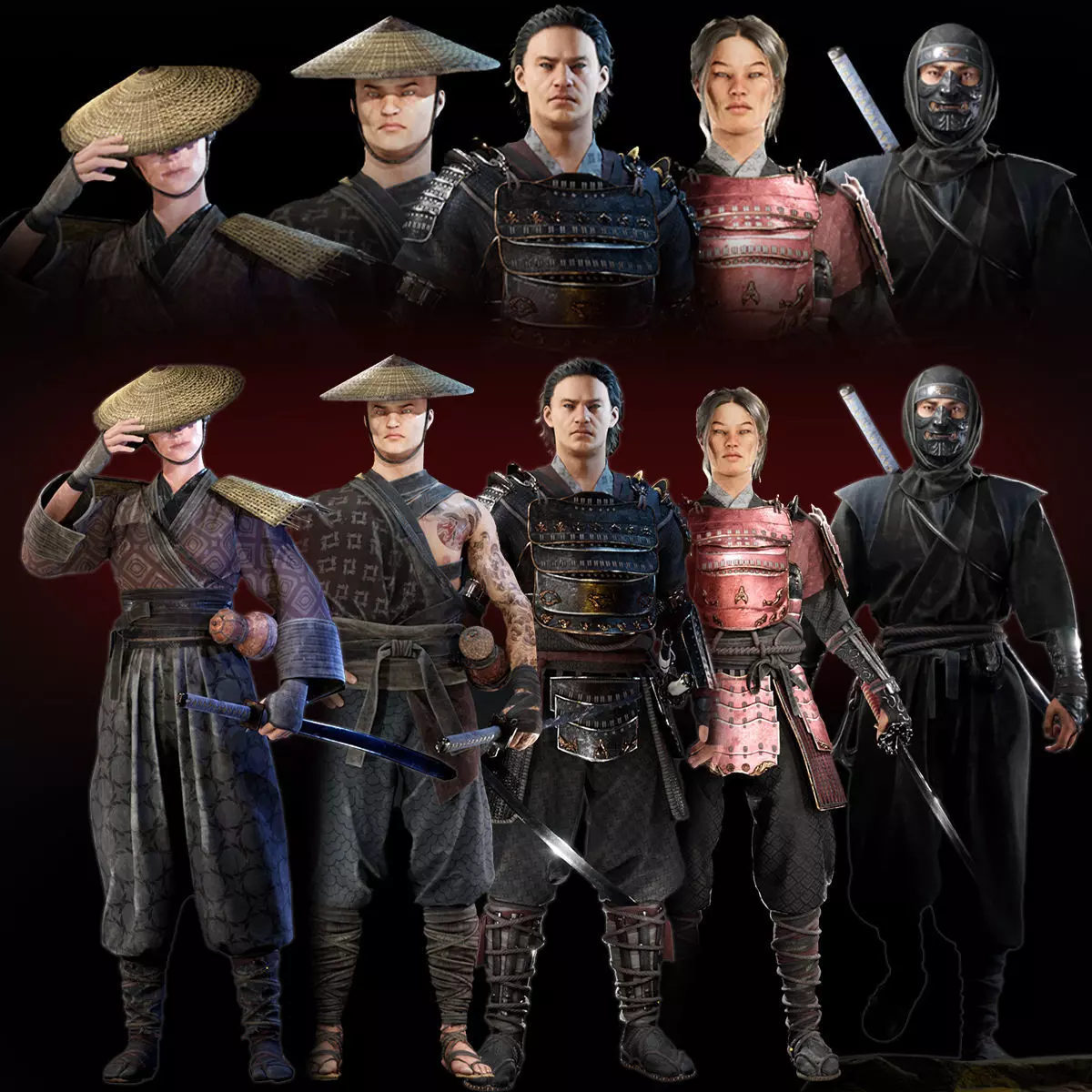 Asian warriors pack Low-poly 3D model_0