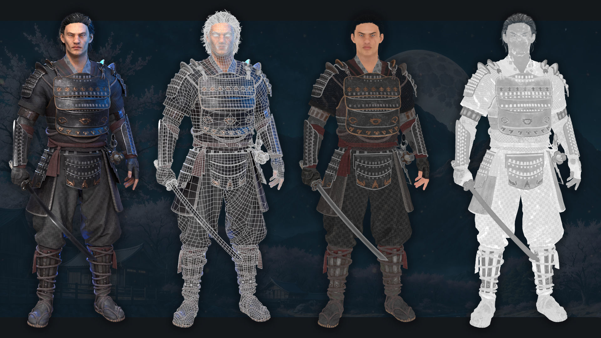 Asian warriors pack Low-poly 3D model_10