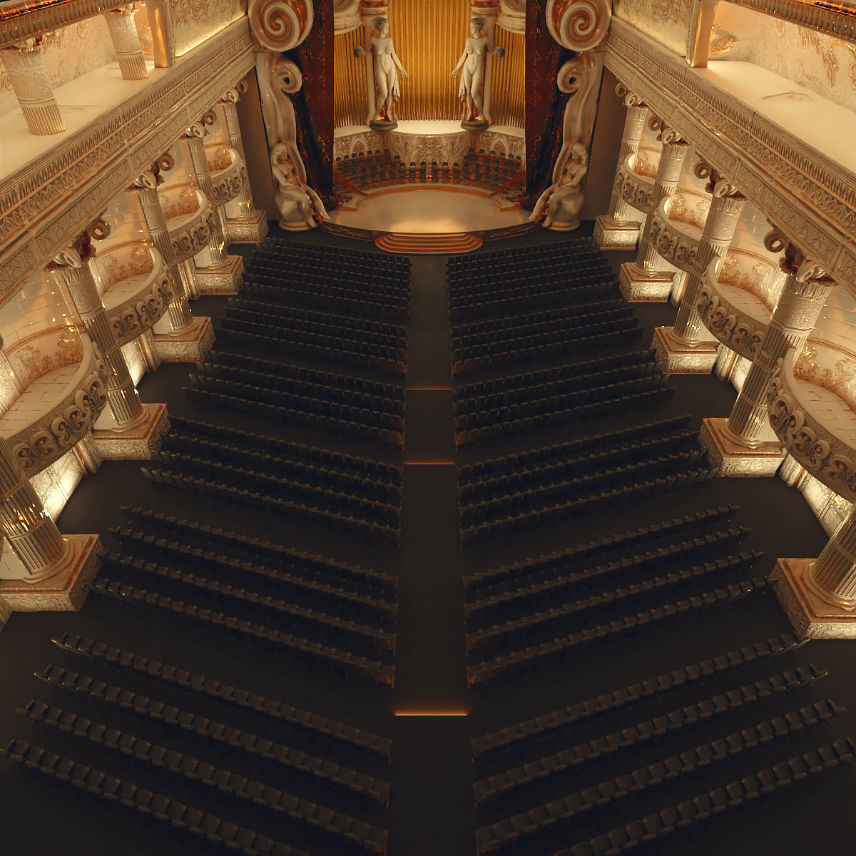 Symphony Hall Low polygon set Low-poly 3D model_4