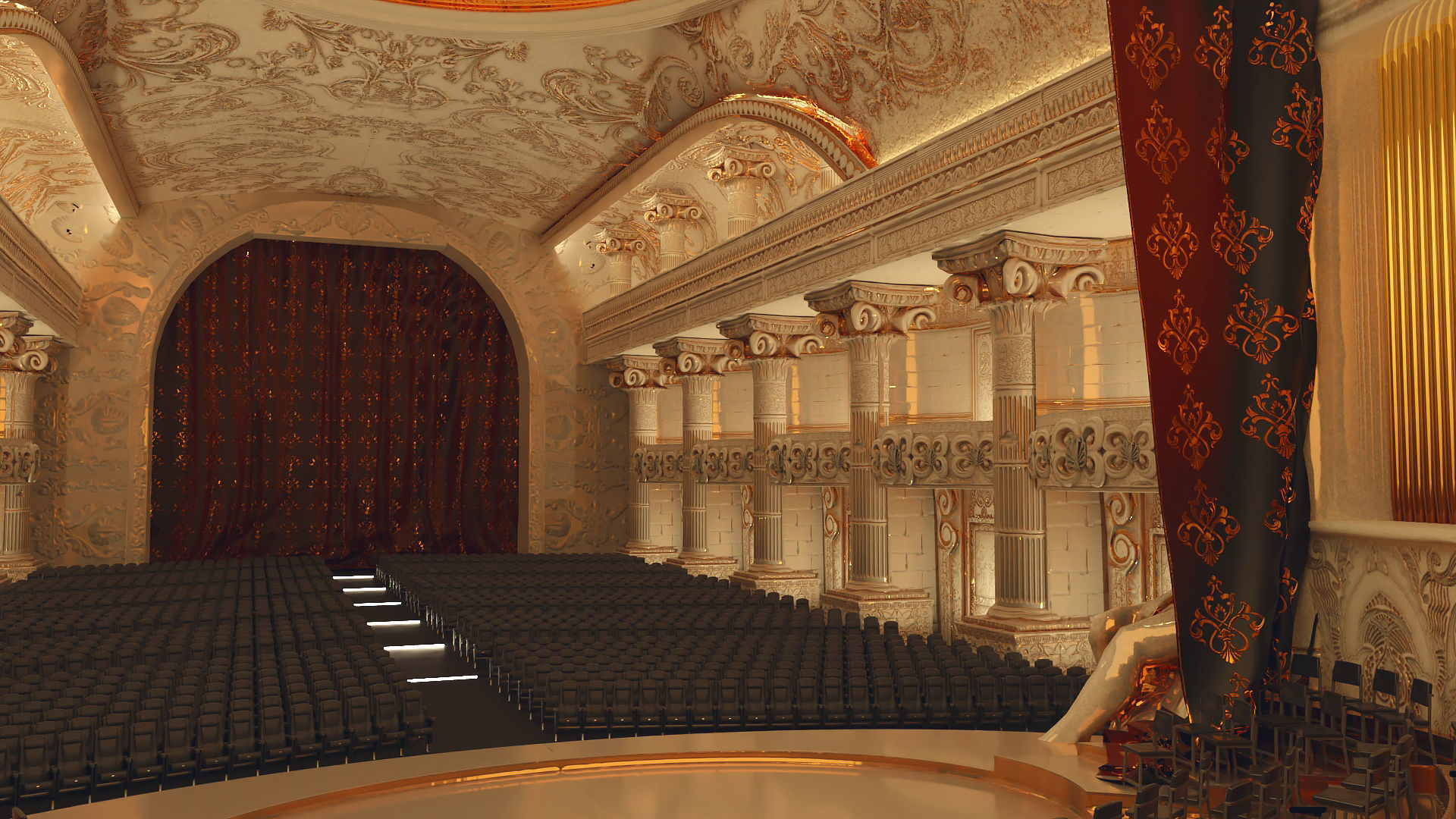 Symphony Hall Low polygon set Low-poly 3D model_9