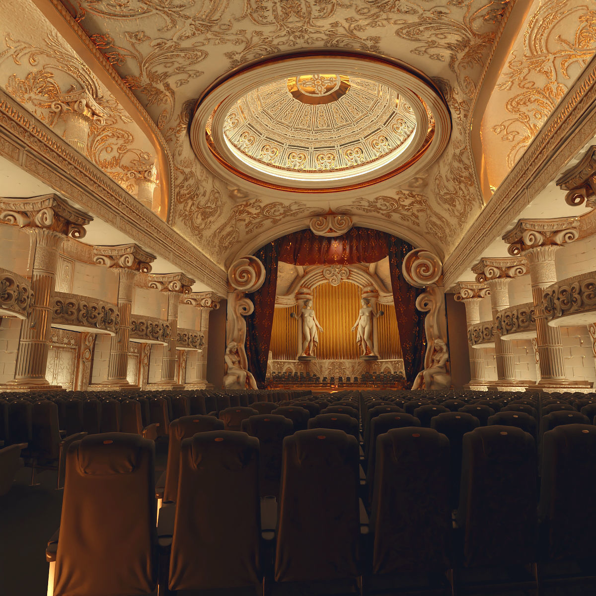 Symphony Hall Low polygon set Low-poly 3D model_1