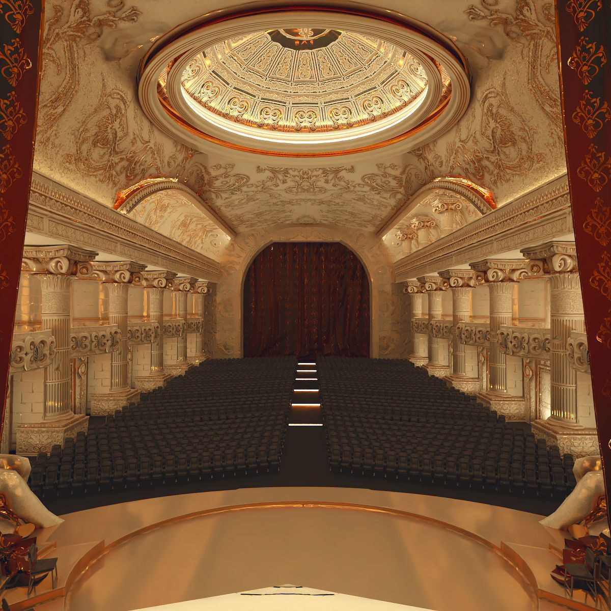 Symphony Hall Low polygon set Low-poly 3D model_5