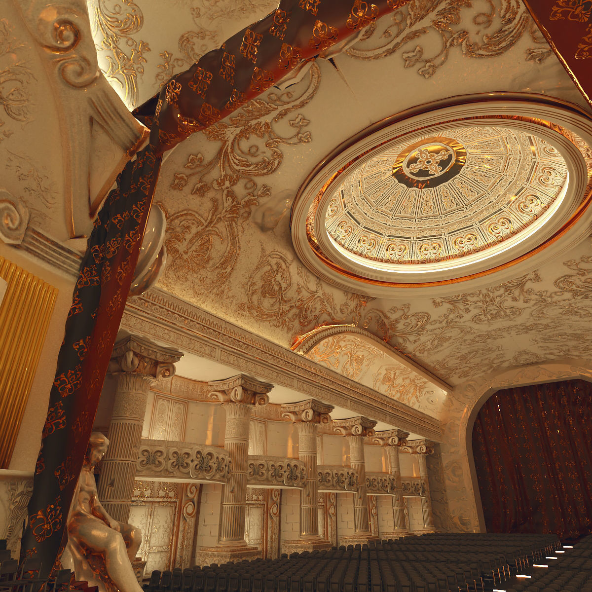 Symphony Hall Low polygon set Low-poly 3D model_8