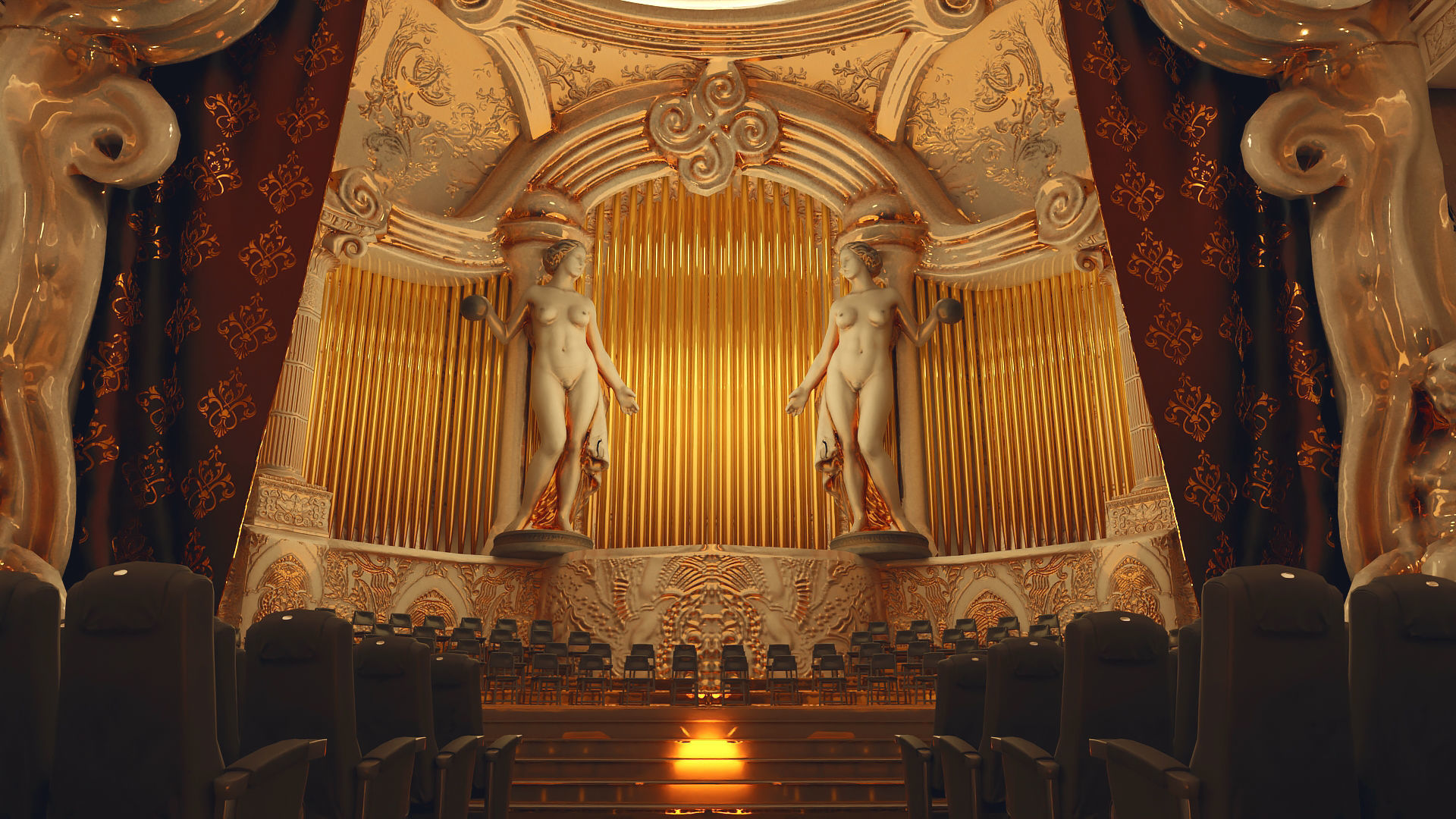 Symphony Hall Low polygon set Low-poly 3D model_13