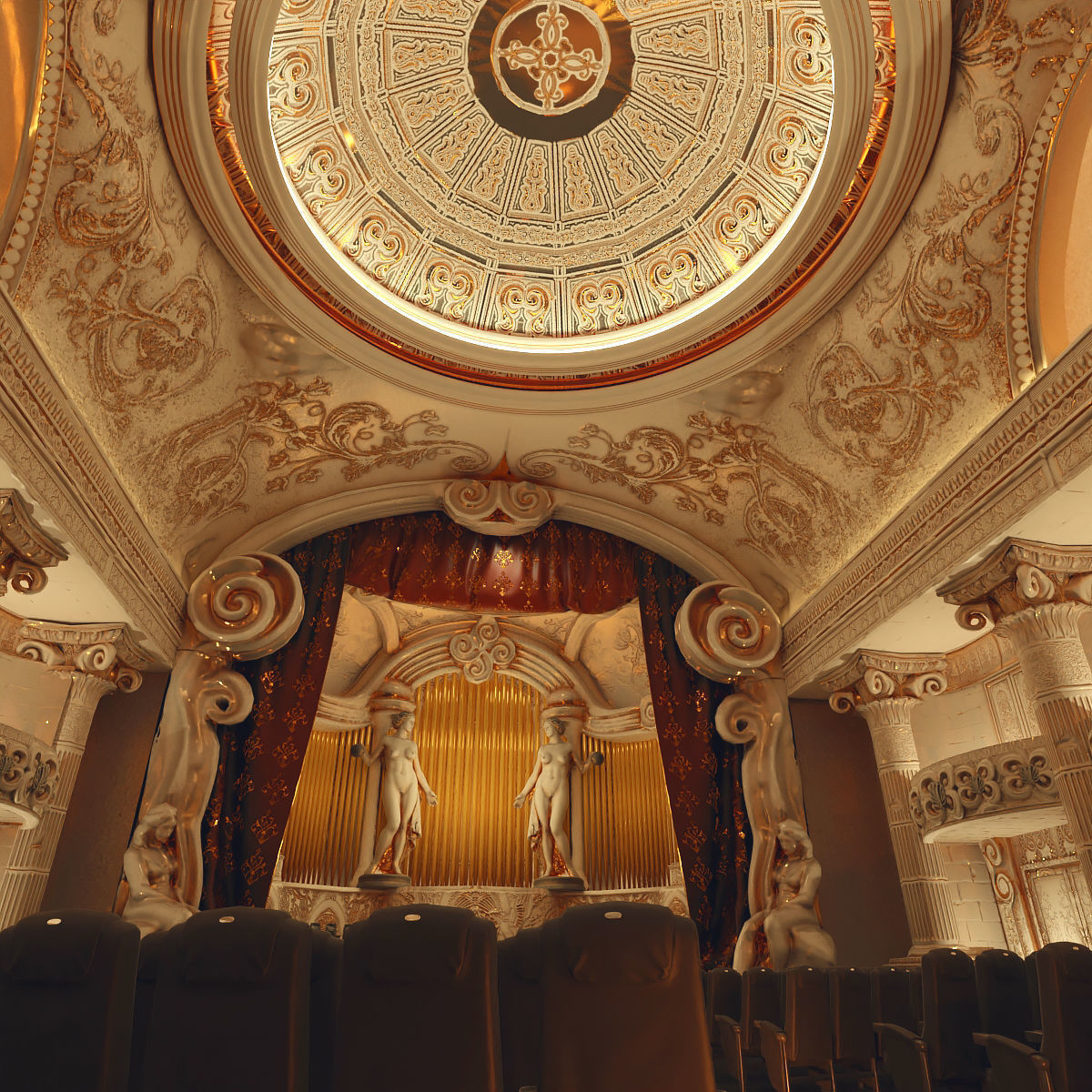 Symphony Hall Low polygon set Low-poly 3D model_3